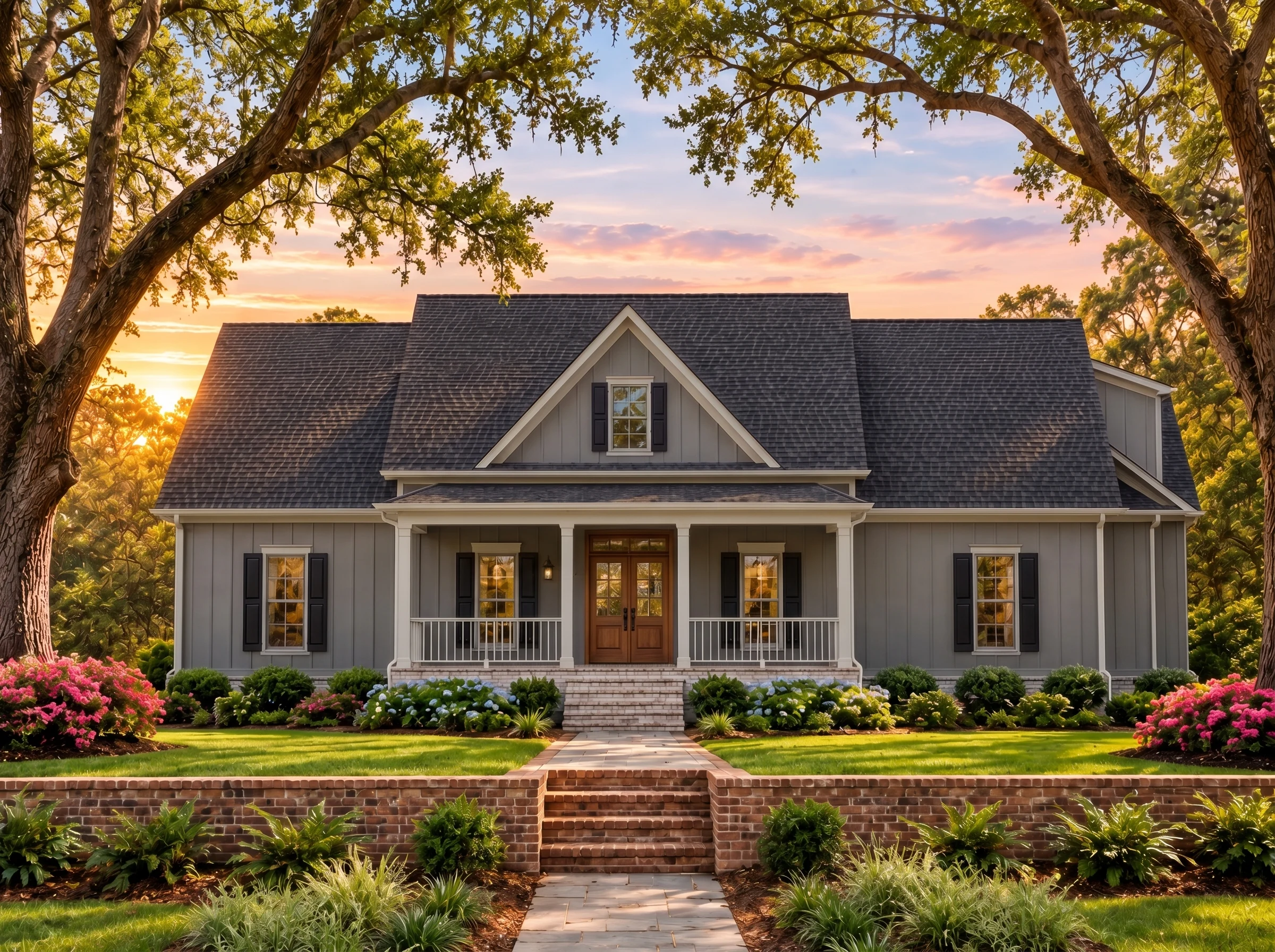 Plan  16-1095 – Aster Crossing House  | Colonial – 3-Bed, 3.5-Bath, 2,527 SF - Warm Charcoal, AI-generated exterior concept