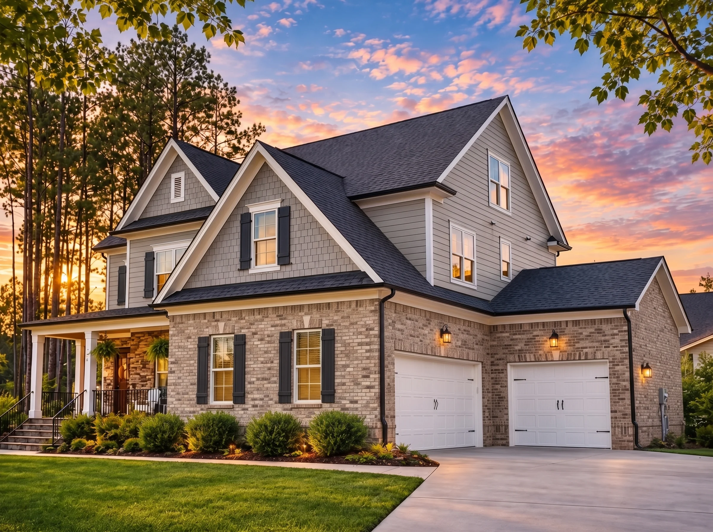 Plan  16-1089 – Kensington Estate |  Traditional – 5-Bed, 5-Bath, 4,028 SF - Natural Brick, AI-generated exterior concept