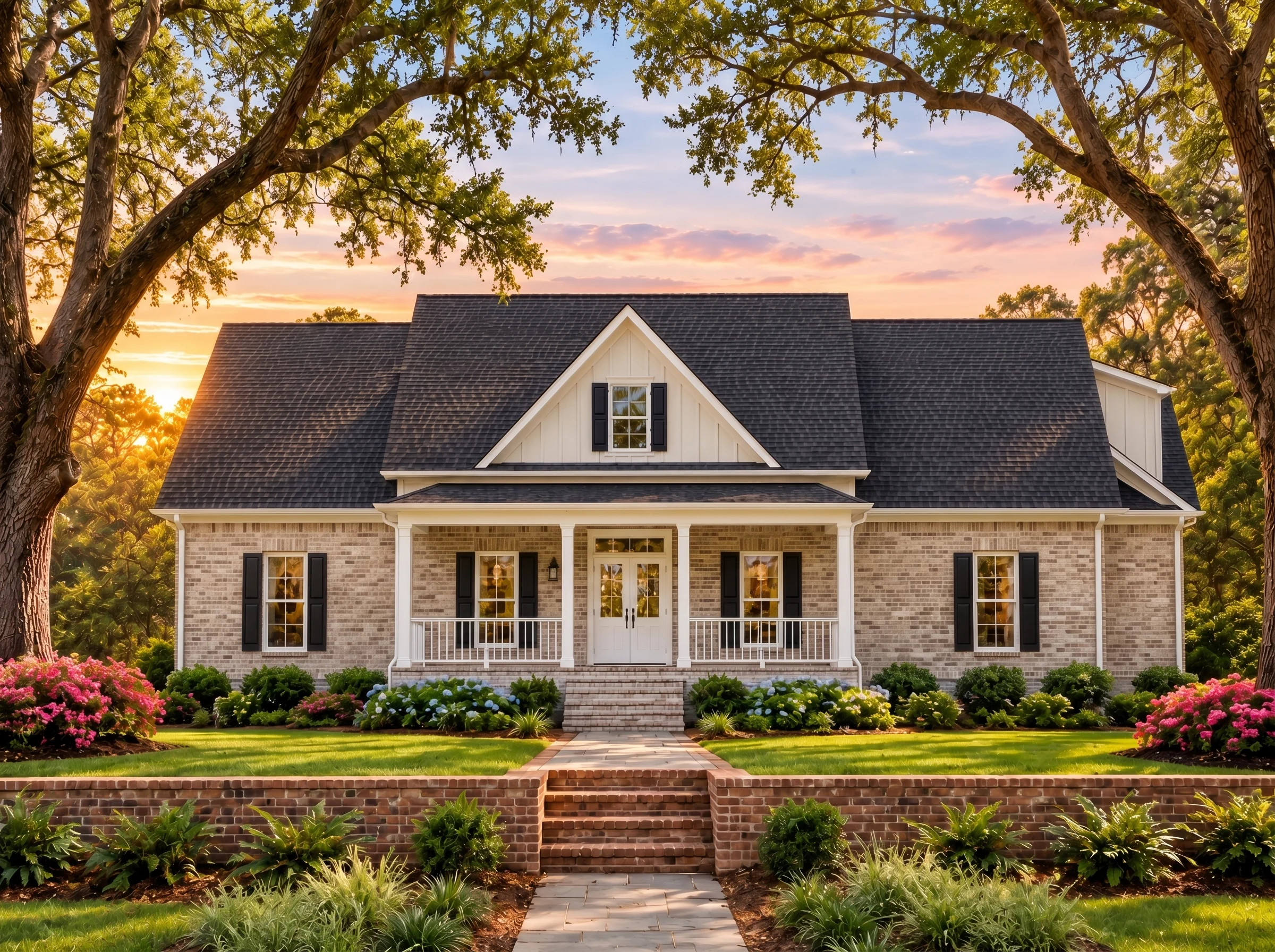 Plan  16-1095 – Aster Crossing House  | Colonial – 3-Bed, 3.5-Bath, 2,527 SF - Natural Brick, AI-generated exterior concept
