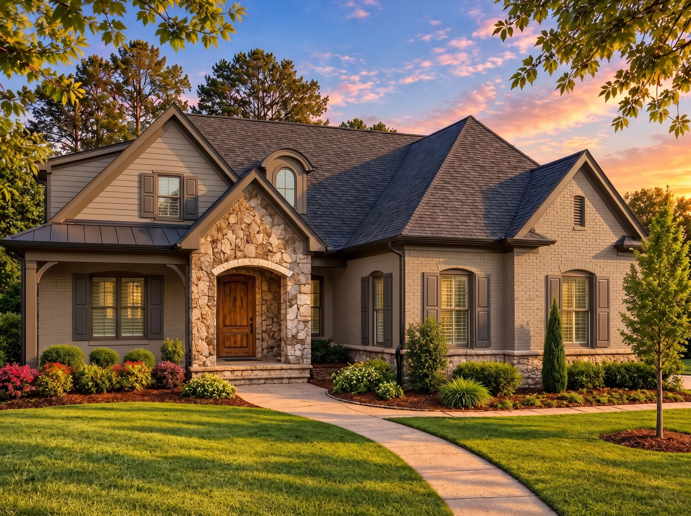 Plan  16-1125 – Turner Crossing |  New American – 5-Bed, 4-Bath, 2,091 SF - Mushroom Taupe, AI-generated exterior concept