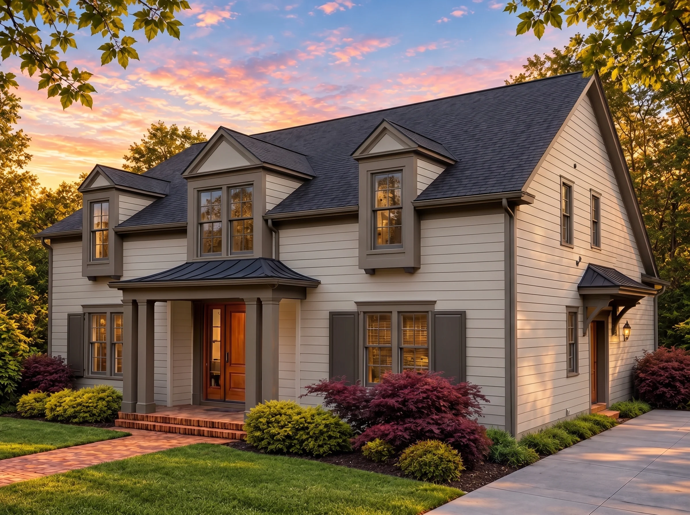 Plan  16-1138 – Aster Point Villa |  Traditional Colonial – 3-Bed, 3.5-Bath, 3,453 SF - Mushroom Taupe, AI-generated exterior concept