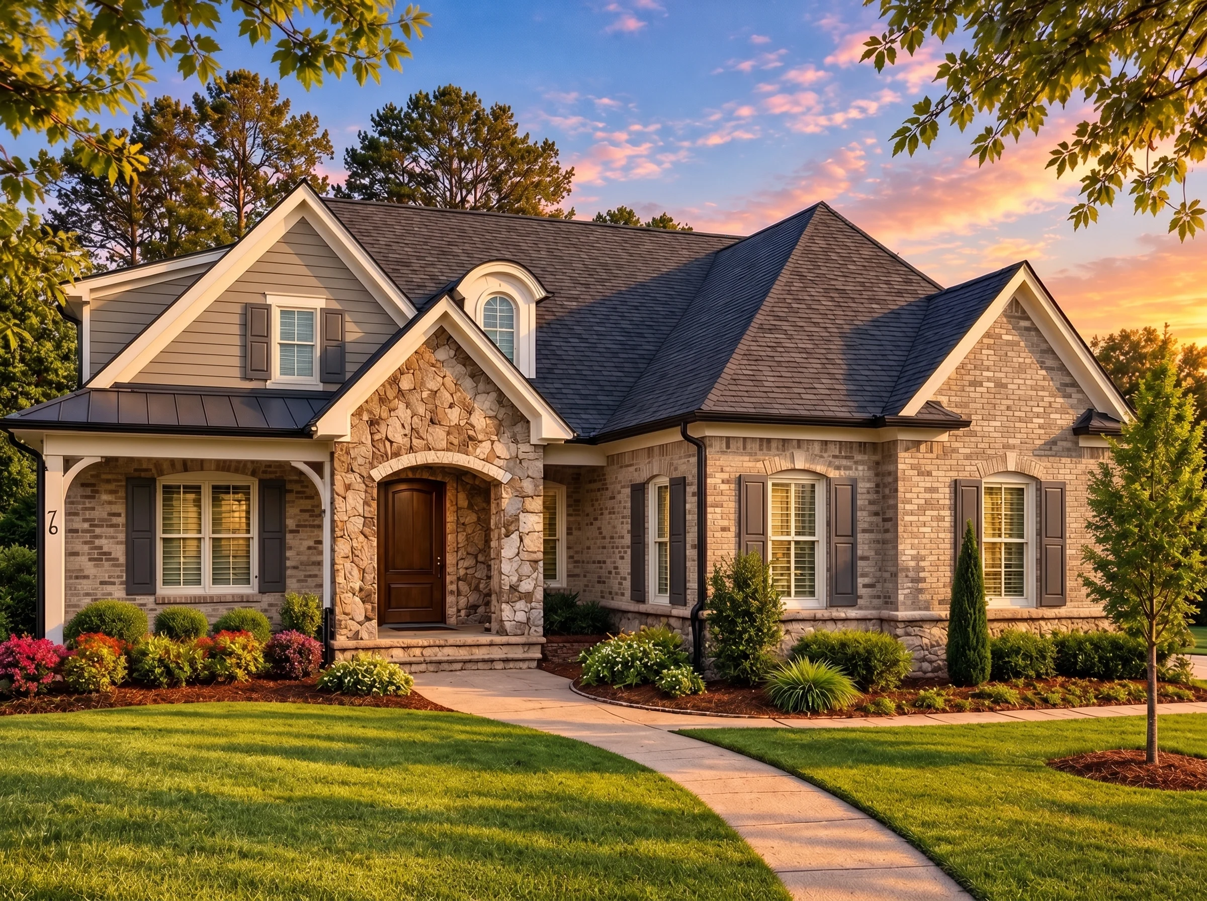 Plan  16-1125 – Turner Crossing |  New American – 5-Bed, 4-Bath, 2,091 SF - Natural Brick, AI-generated exterior concept