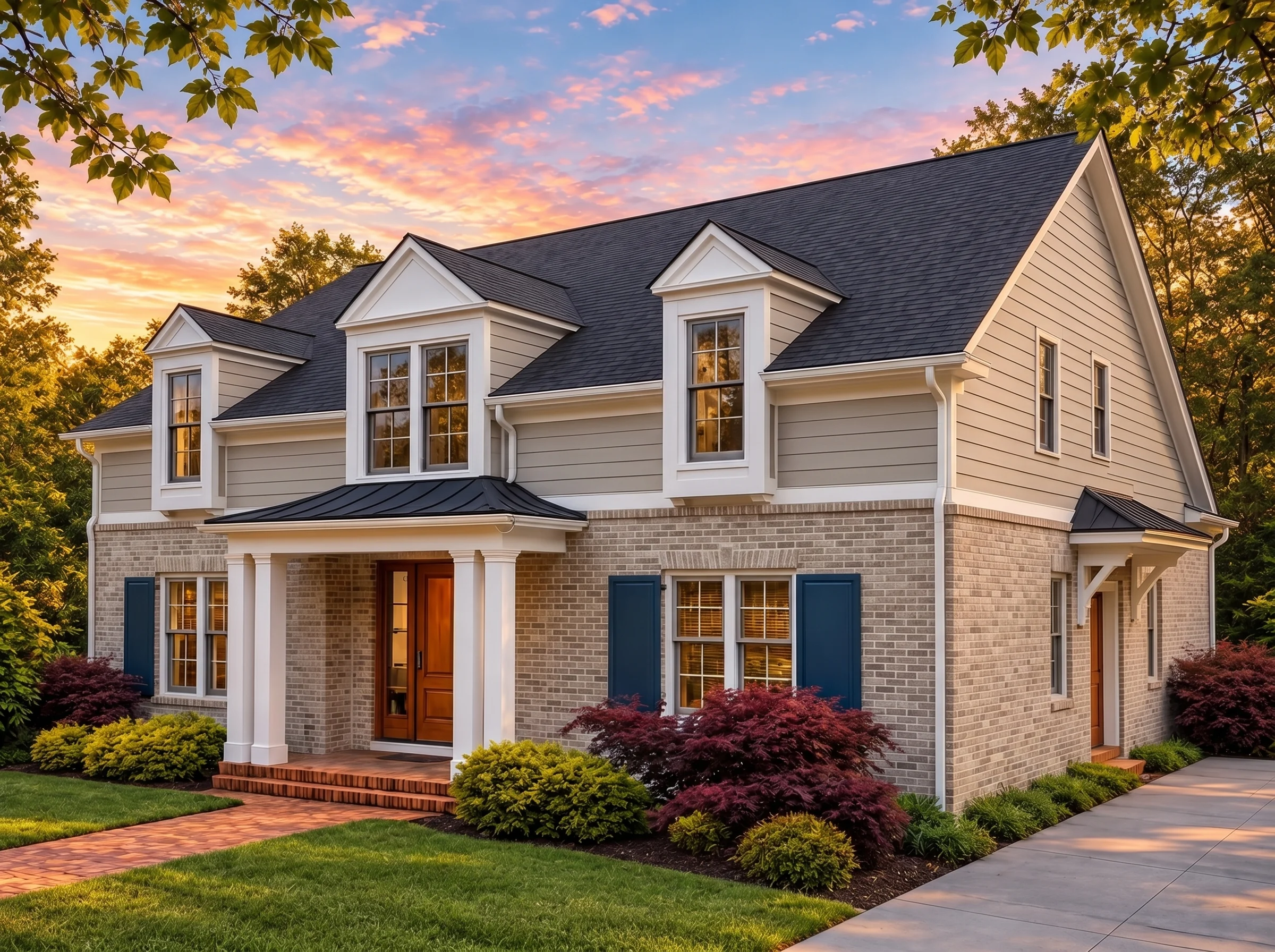 Plan  16-1138 – Aster Point Villa |  Traditional Colonial – 3-Bed, 3.5-Bath, 3,453 SF - Natural Brick, AI-generated exterior concept