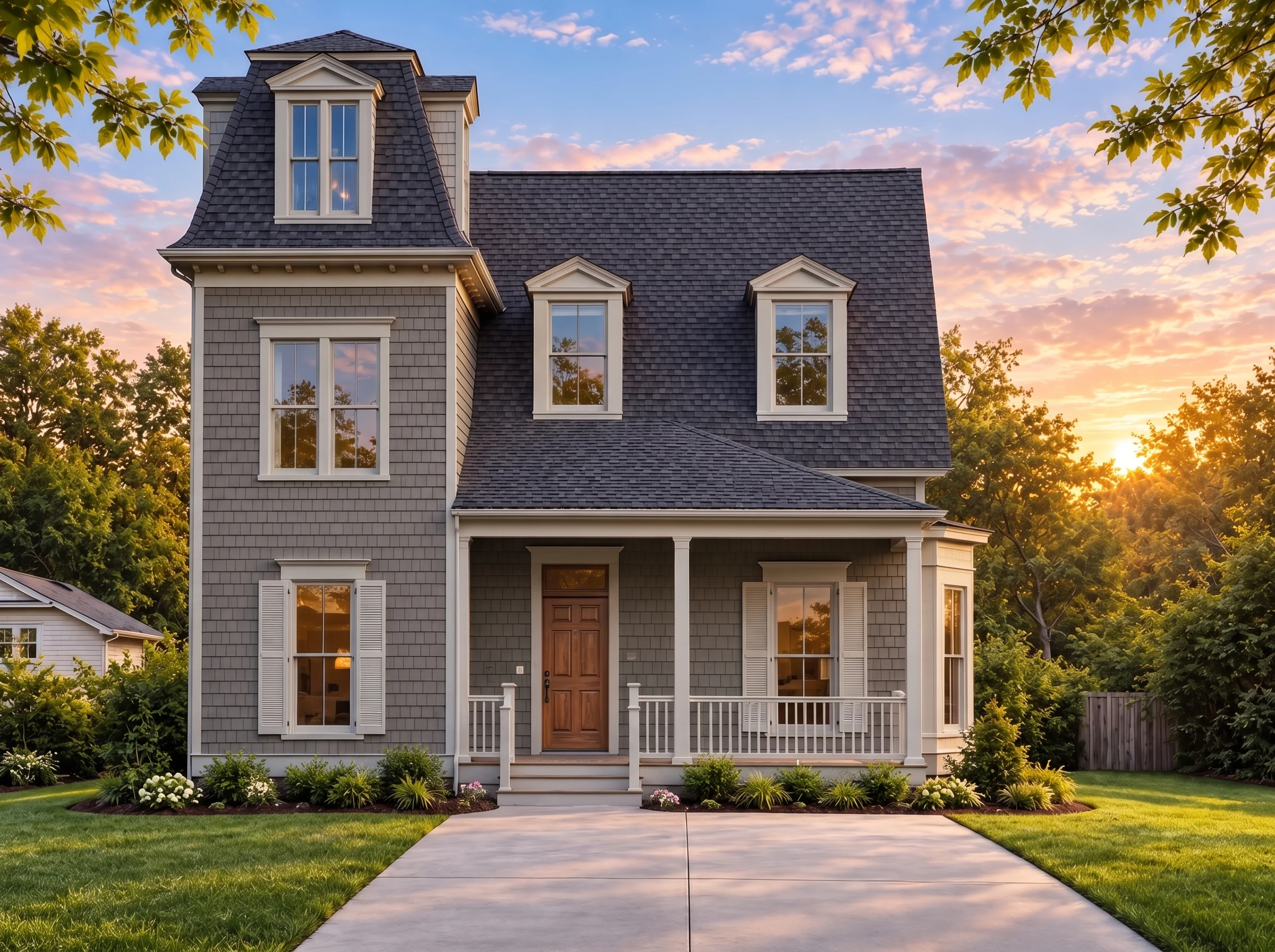 Plan  16-1177 – The Parker House |  Colonial – 3-Bed, 2.5-Bath, 2,285 SF - Warm Charcoal, AI-generated exterior concept
