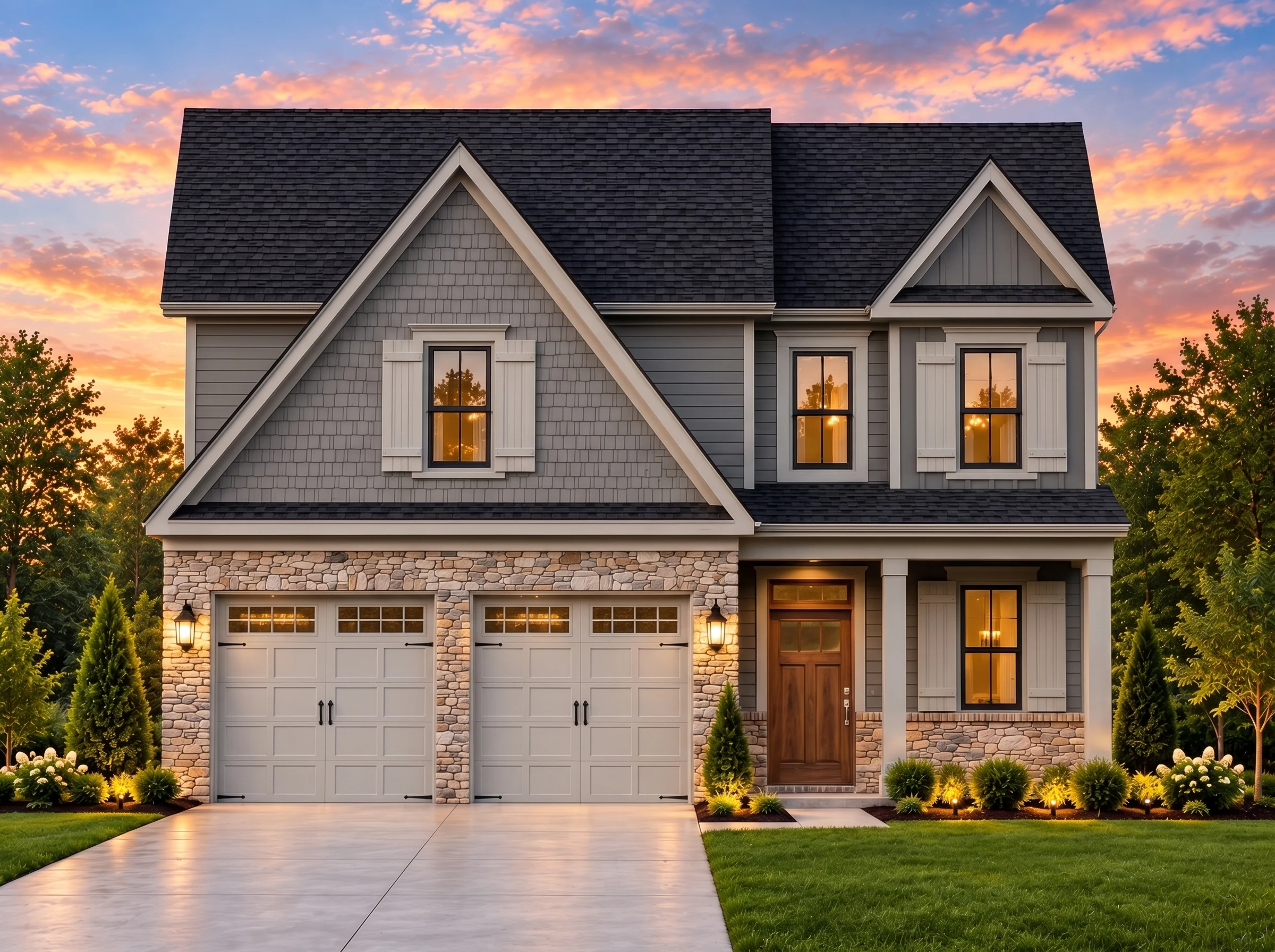Plan  16-1179 – Sycamore Cottage |  New American – 3-Bed, 3.5-Bath, 2,384 SF - Warm Charcoal, AI-generated exterior concept