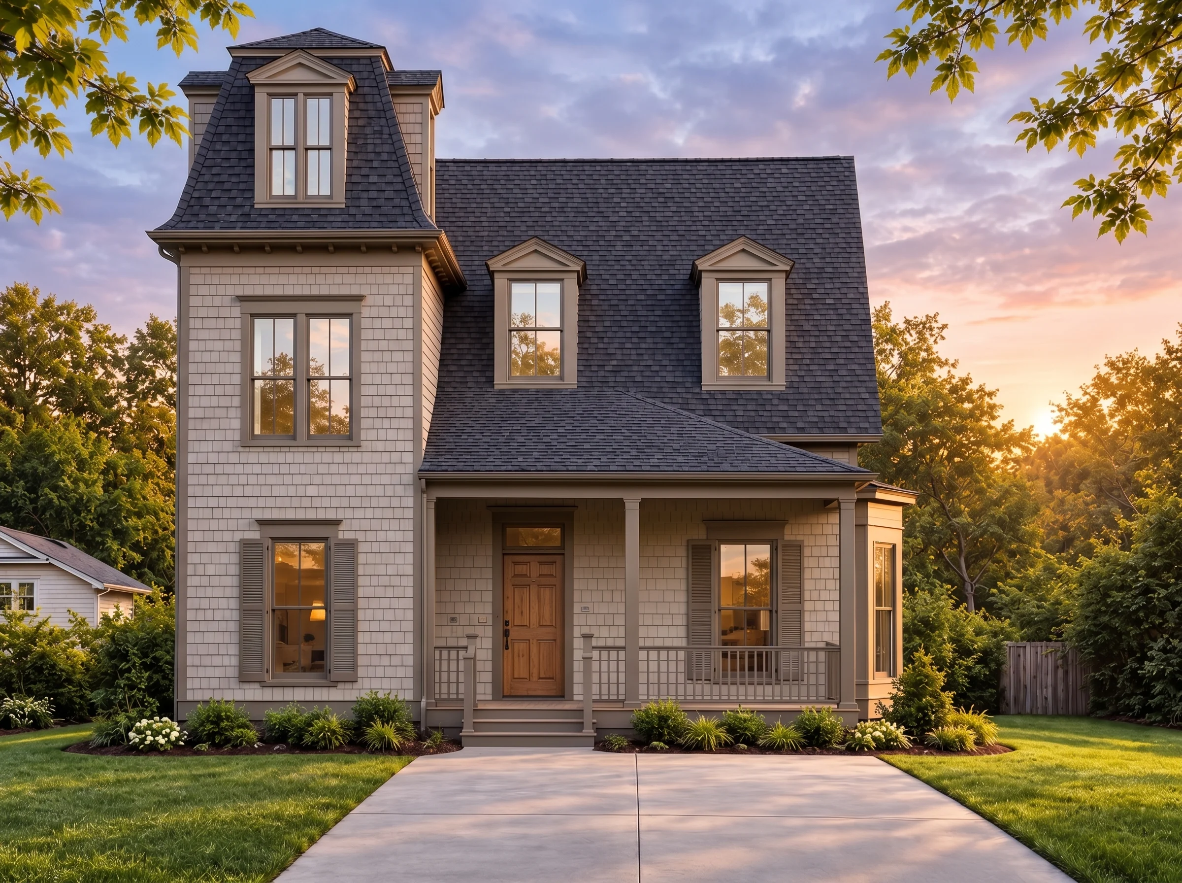 Plan  16-1177 – The Parker House |  Colonial – 3-Bed, 2.5-Bath, 2,285 SF - Mushroom Taupe, AI-generated exterior concept