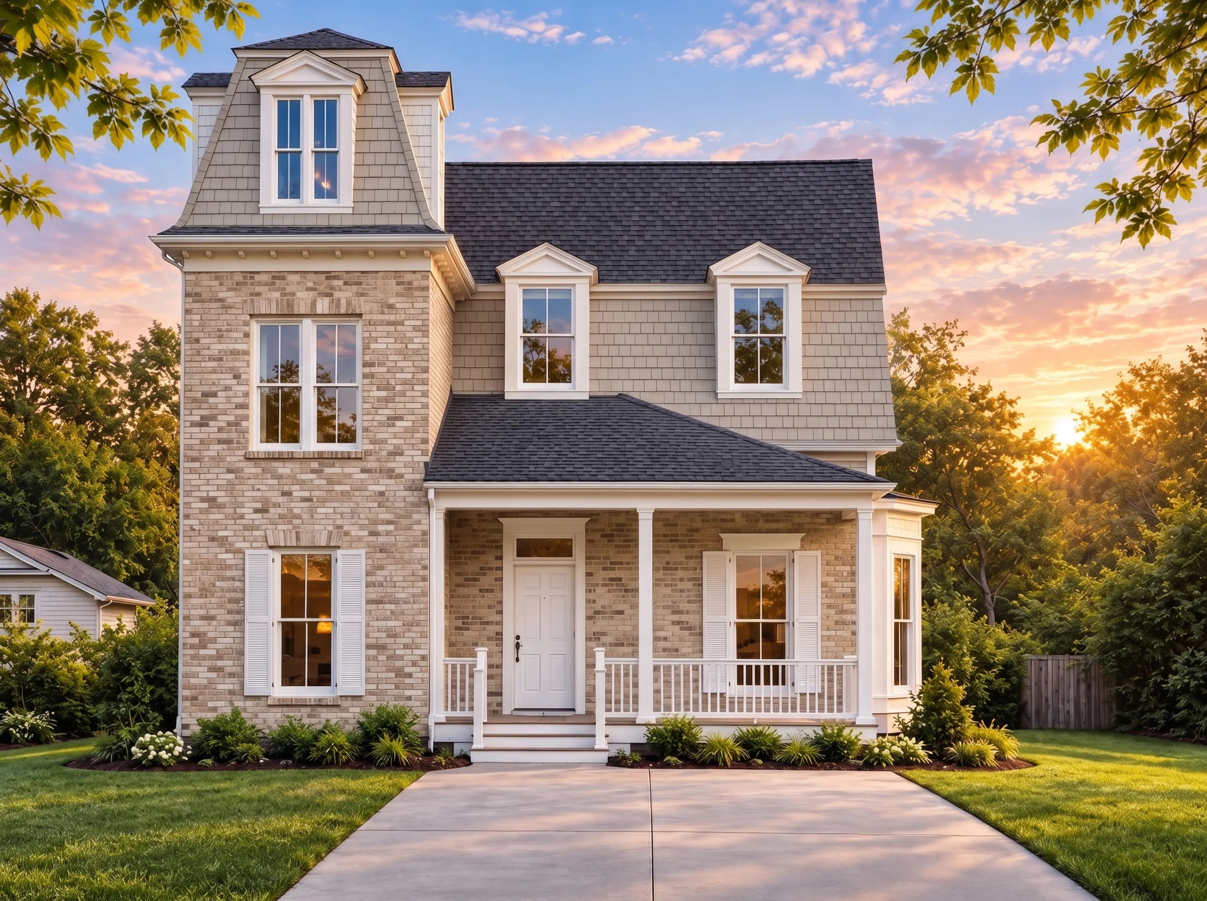 Plan  16-1177 – The Parker House |  Colonial – 3-Bed, 2.5-Bath, 2,285 SF - Natural Brick, AI-generated exterior concept