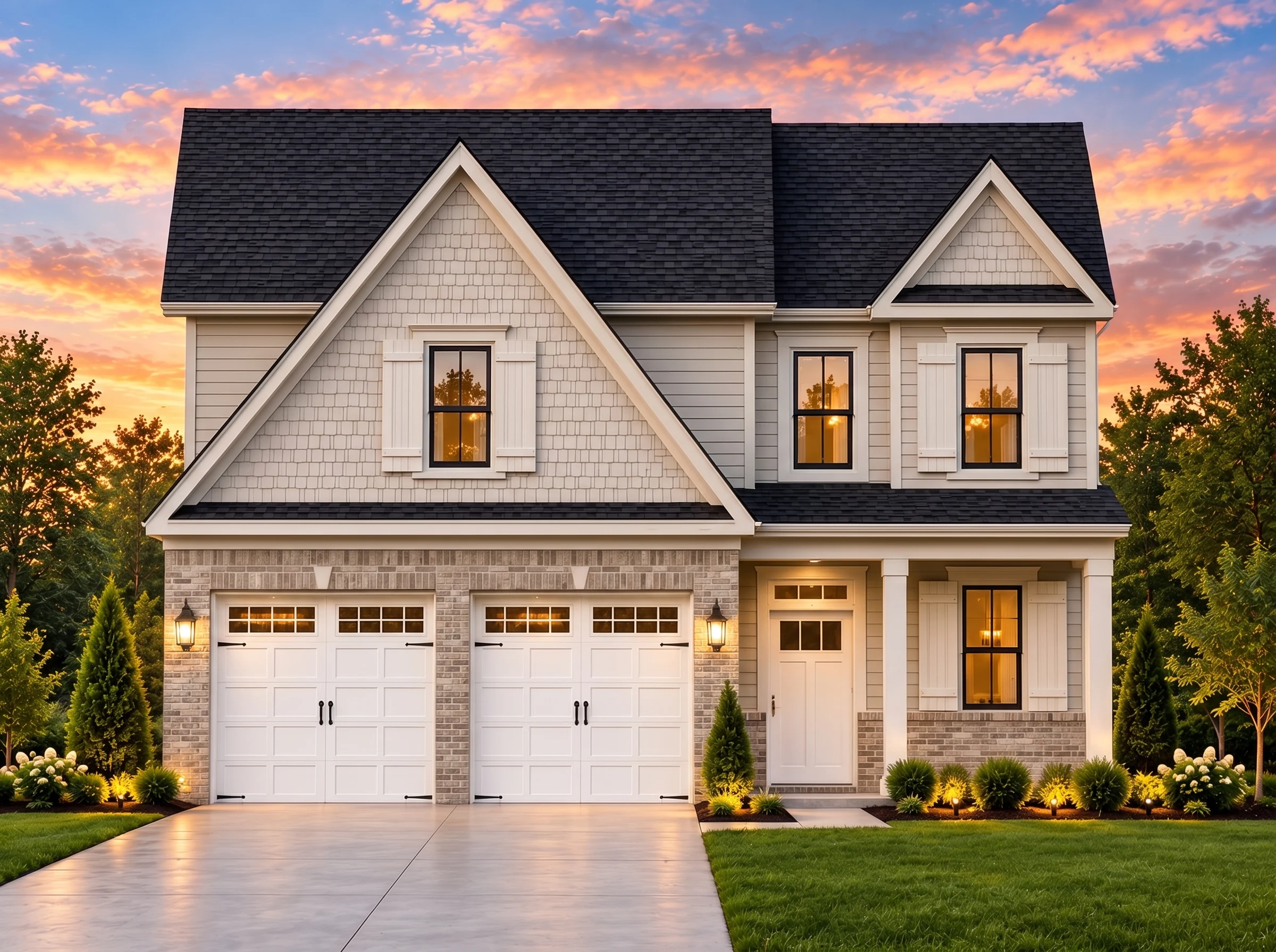Plan  16-1179 – Sycamore Cottage |  New American – 3-Bed, 3.5-Bath, 2,384 SF - Natural Brick, AI-generated exterior concept