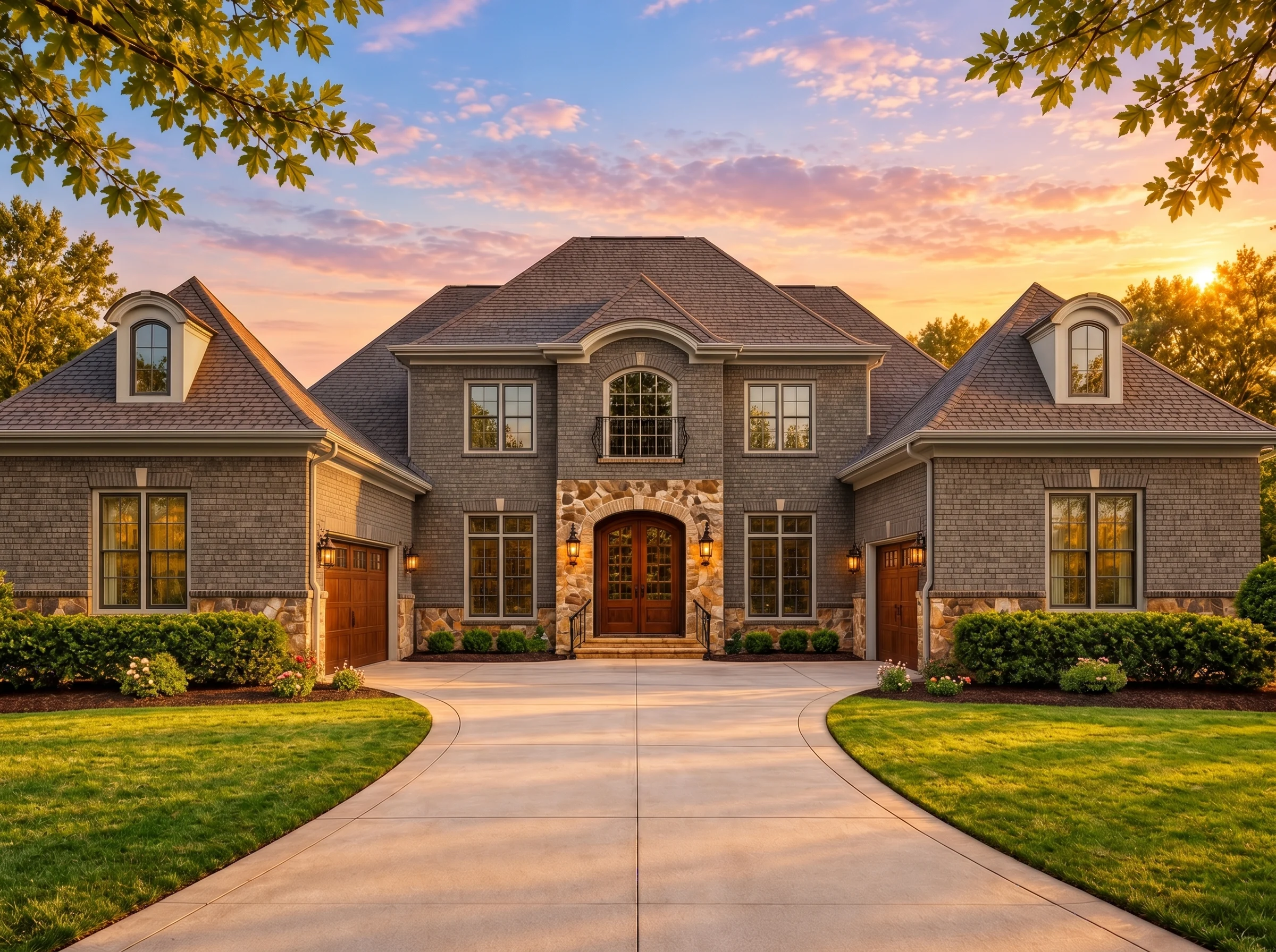 Plan  16-1176 – Auburn Crossing Villa  | Georgian – 4-Bed, 3.5-Bath, 4,519 SF - Warm Charcoal, AI-generated exterior concept