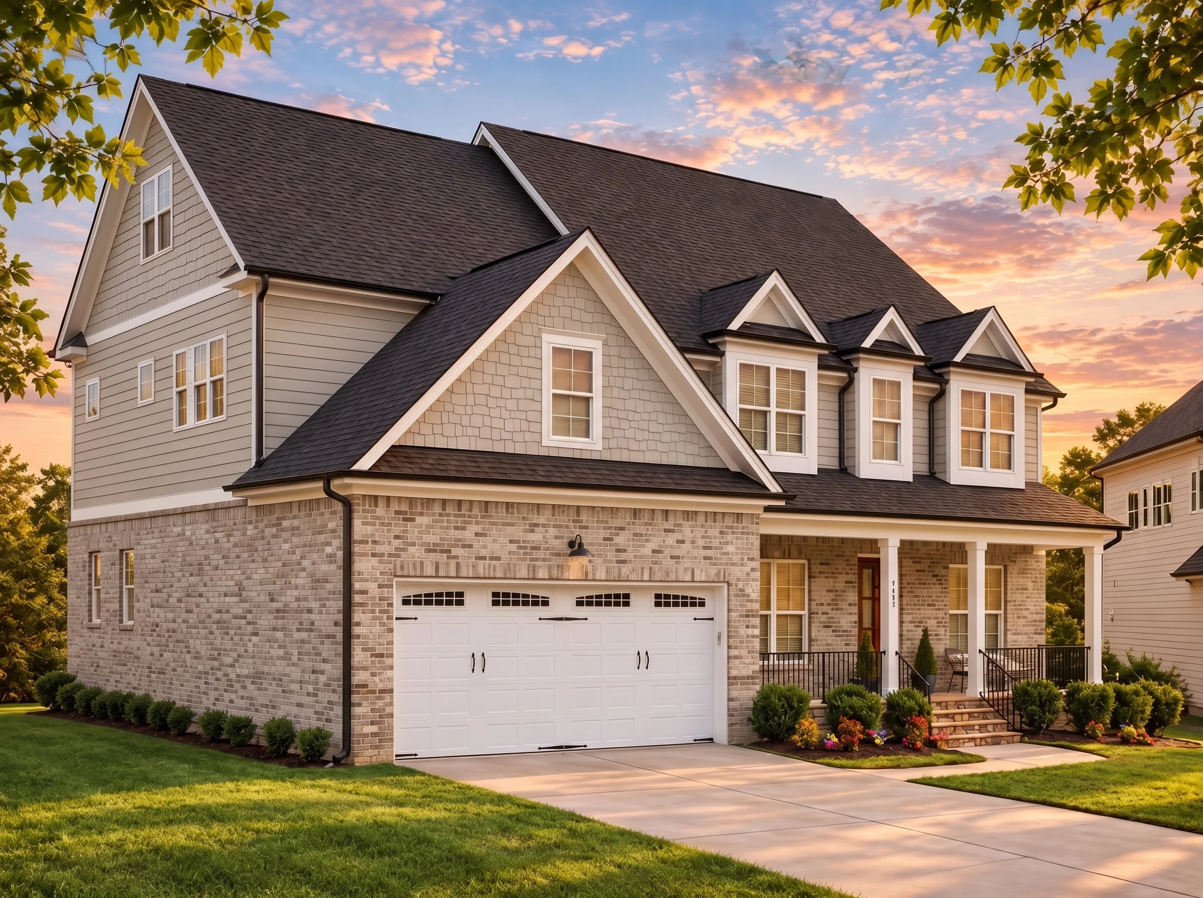 Plan  16-1175B – Auburn Landing House  | Traditional Colonial – 4-Bed, 4-Bath, 3,155 SF - Natural Brick, AI-generated exterior concept