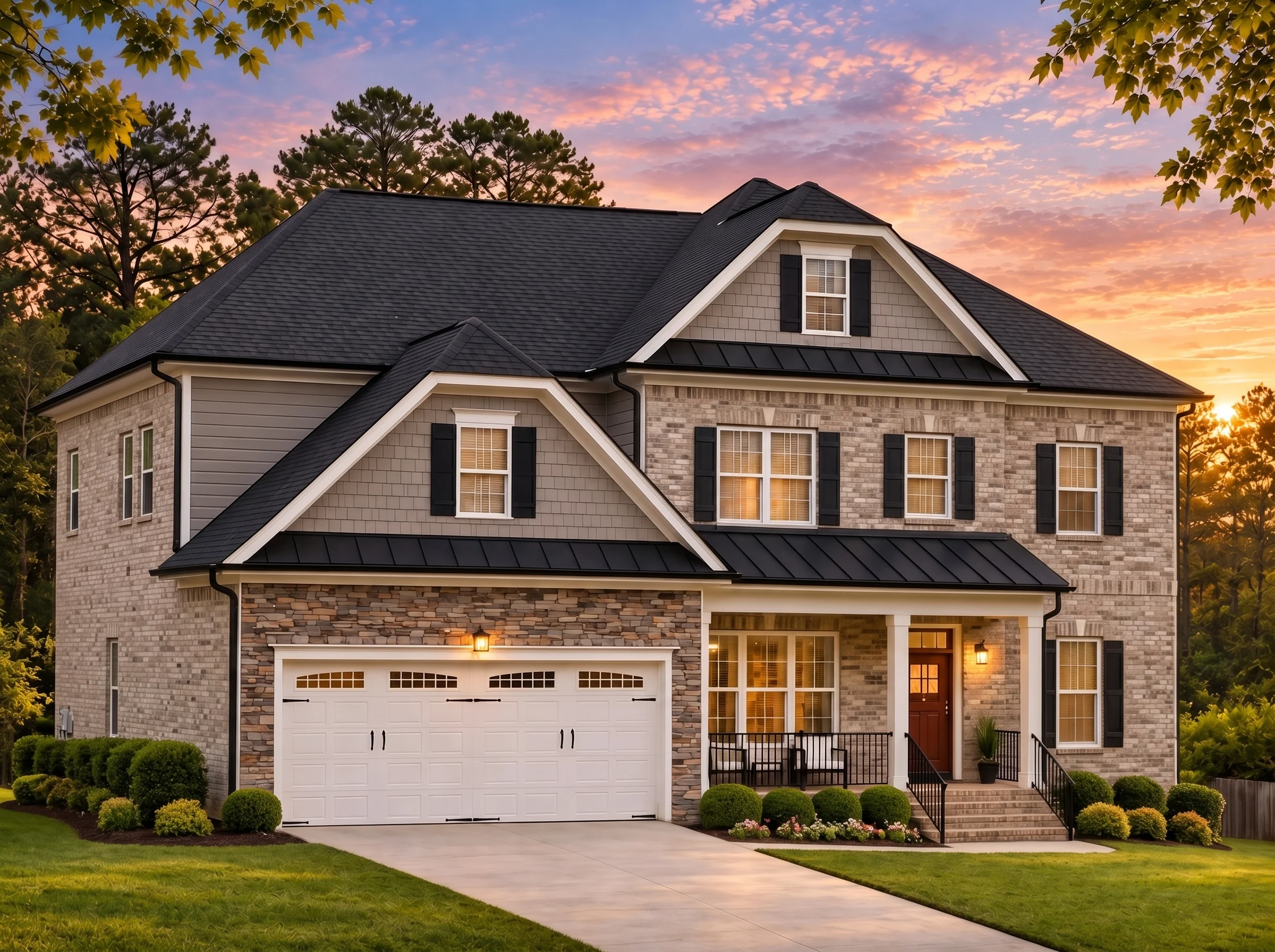 Plan  16-1175C – Auburn Bend Haven |  Traditional Colonial – 5-Bed, 4-Bath, 3,107 SF - Natural Brick, AI-generated exterior concept