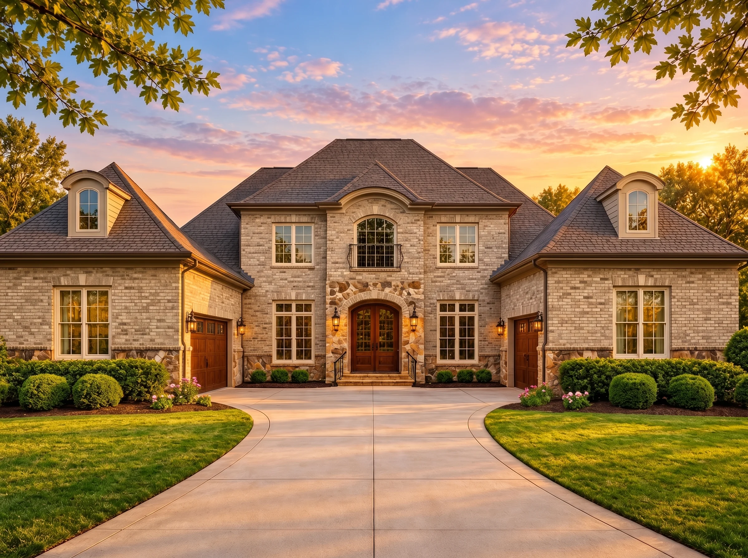 Plan  16-1176 – Auburn Crossing Villa  | Georgian – 4-Bed, 3.5-Bath, 4,519 SF - Natural Brick, AI-generated exterior concept