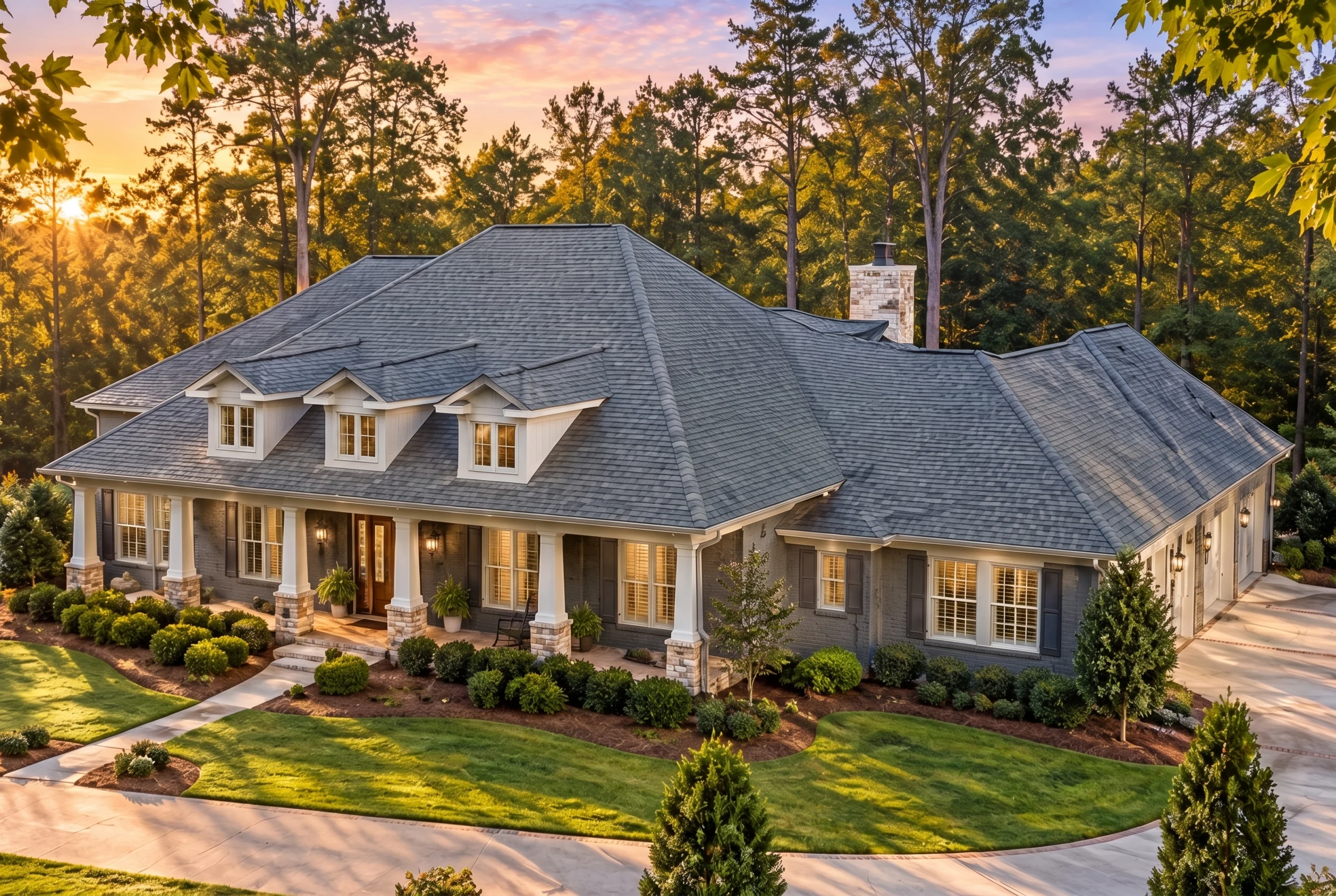 Plan  16-1171 – The Spirit |  Classical Southern – 3-Bed, 3.5-Bath, 4,200 SF - Warm Charcoal, AI-generated exterior concept