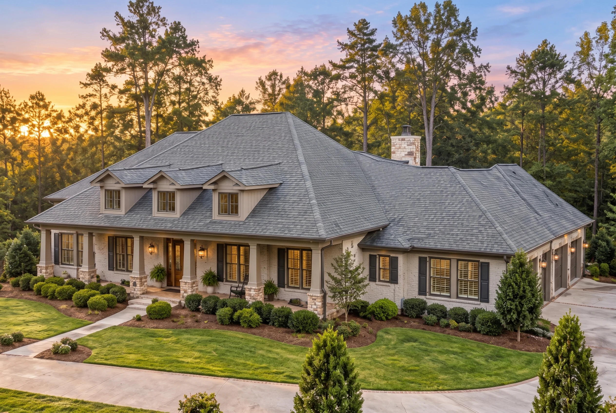 Plan  16-1171 – The Spirit |  Classical Southern – 3-Bed, 3.5-Bath, 4,200 SF - Mushroom Taupe, AI-generated exterior concept