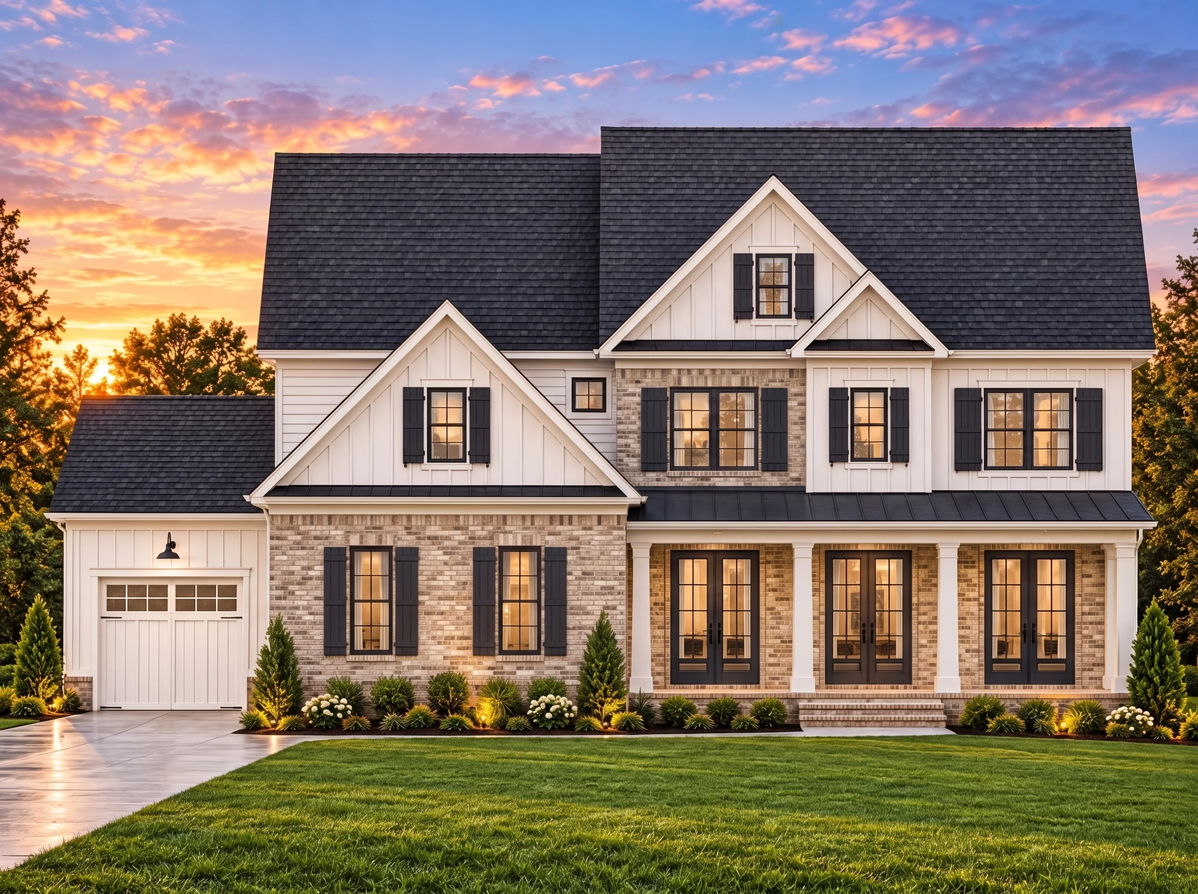 Plan  16-1344 – Virginia Basin |  Modern Farmhouse – 5-Bed, 4.5-Bath, 3,983 SF - Natural Brick, AI-generated exterior concept