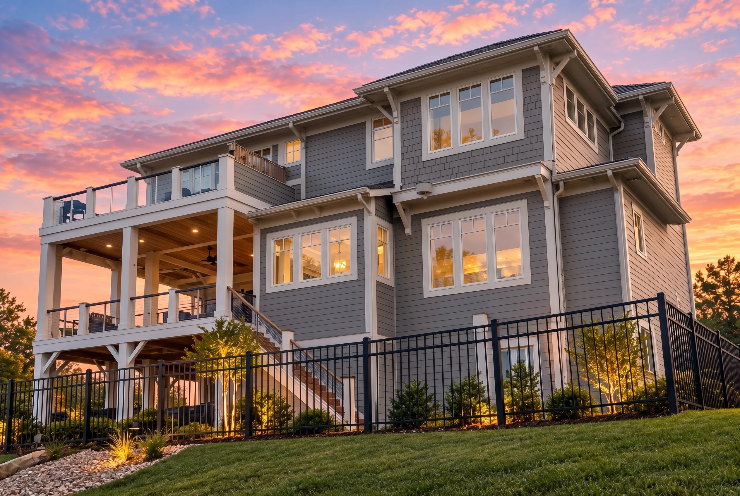 Plan  16-1306 – Aster Cedar Villa |  Coastal Traditional – 3-Bed, 3.5-Bath, 3,944 SF - Warm Charcoal, AI-generated exterior concept