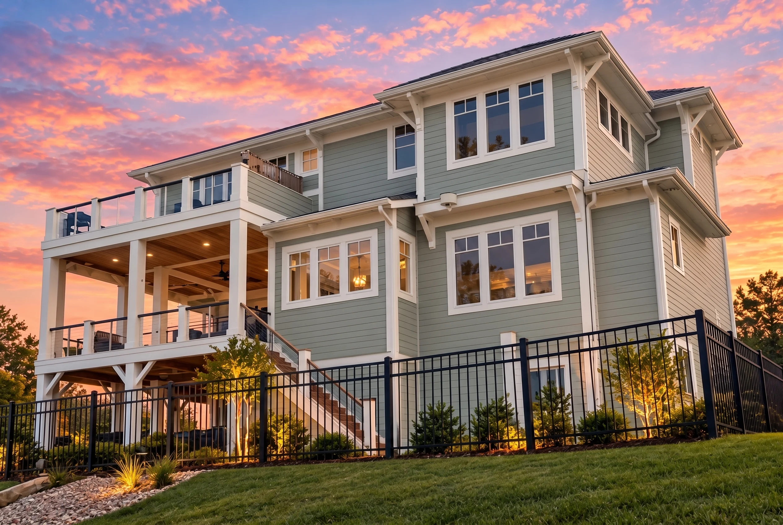 Plan  16-1306 – Aster Cedar Villa |  Coastal Traditional – 3-Bed, 3.5-Bath, 3,944 SF - Muted Sage, AI-generated exterior concept