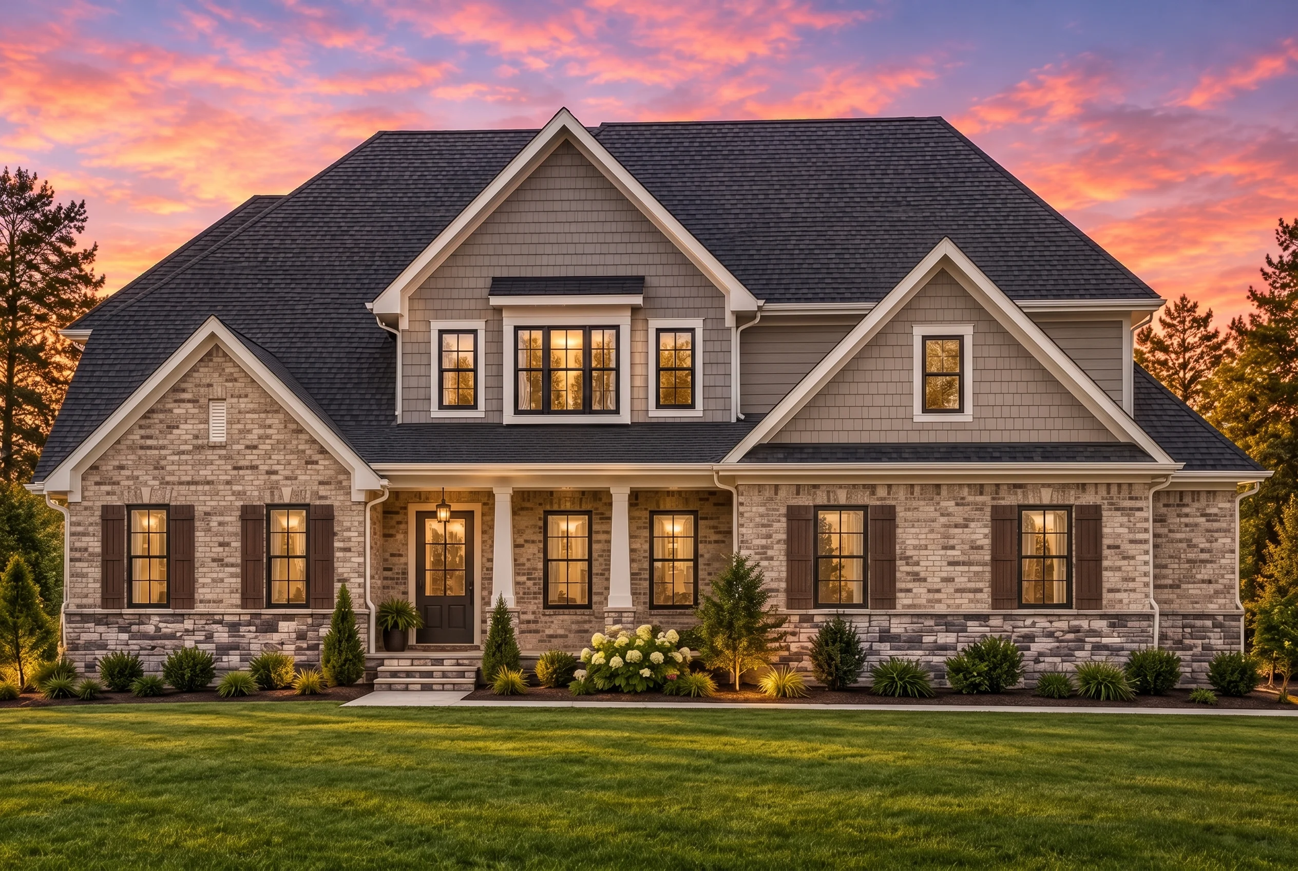 Plan  16-1292 – Shadow Manor | New  American – 4-Bed, 3.5-Bath, 2,980 SF - Natural Brick, AI-generated exterior concept