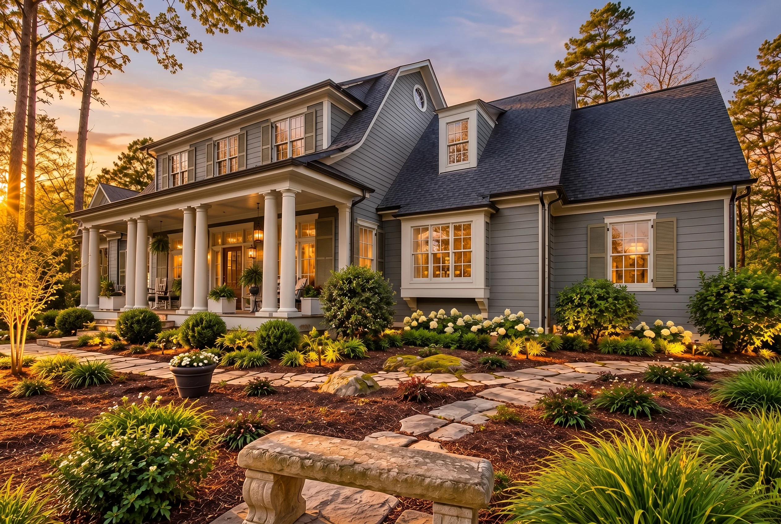 Plan  16-1265 – Aster Mill Manor |  Colonial Revival – 5-Bed, 2-Bath, 500 SF - Warm Charcoal, AI-generated exterior concept