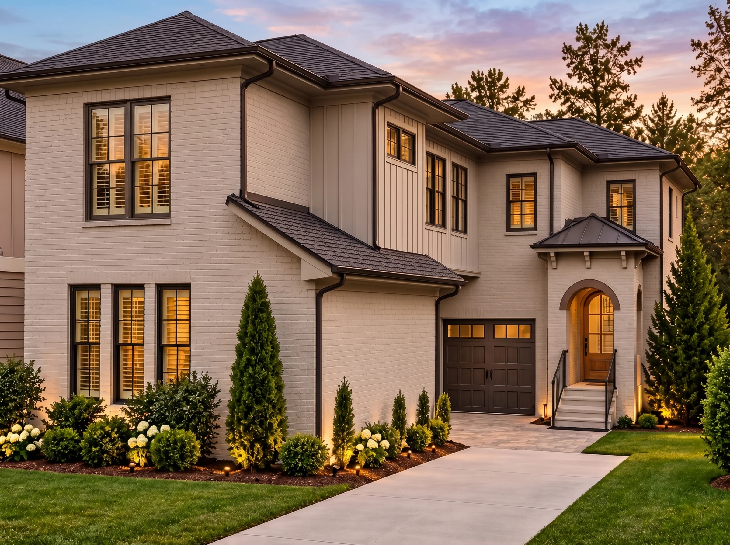 Plan  16-1285 – The Reed Estate |  Traditional Colonial – 5-Bed, 5-Bath, 4,799 SF - Mushroom Taupe, AI-generated exterior concept