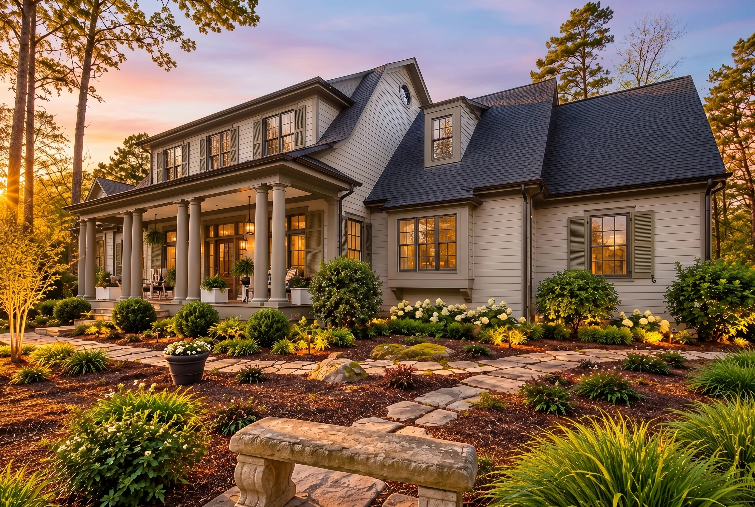 Plan  16-1265 – Aster Mill Manor |  Colonial Revival – 5-Bed, 2-Bath, 500 SF - Mushroom Taupe, AI-generated exterior concept