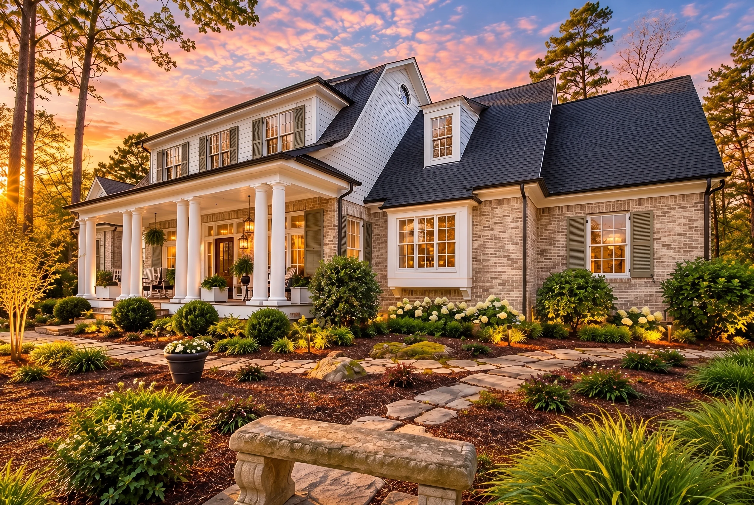 Plan  16-1265 – Aster Mill Manor |  Colonial Revival – 5-Bed, 2-Bath, 500 SF - Natural Brick, AI-generated exterior concept