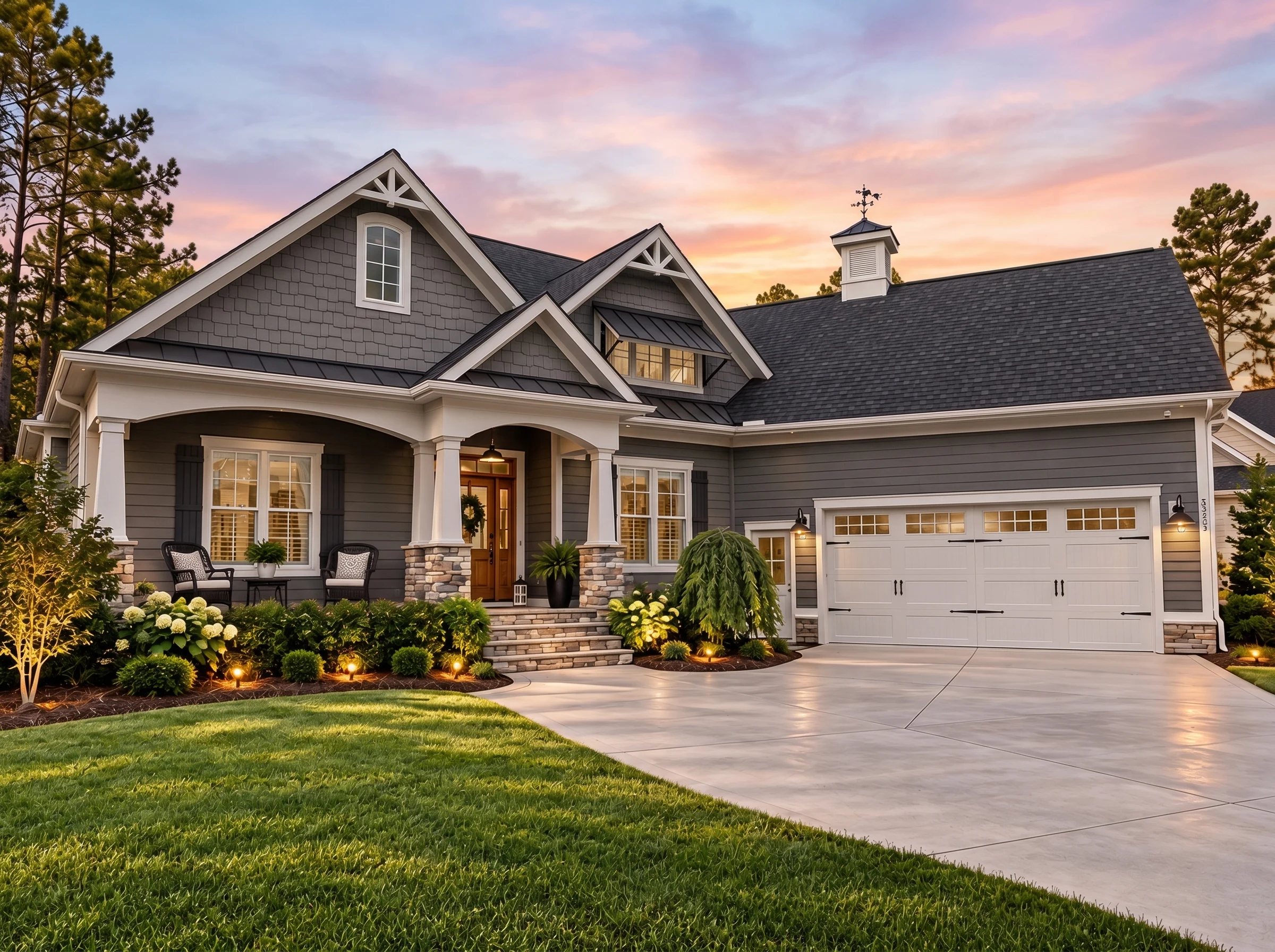 Plan  16-1211 – Collins Lodge | New  American – 3-Bed, 4-Bath, 3,783 SF - Warm Charcoal, AI-generated exterior concept
