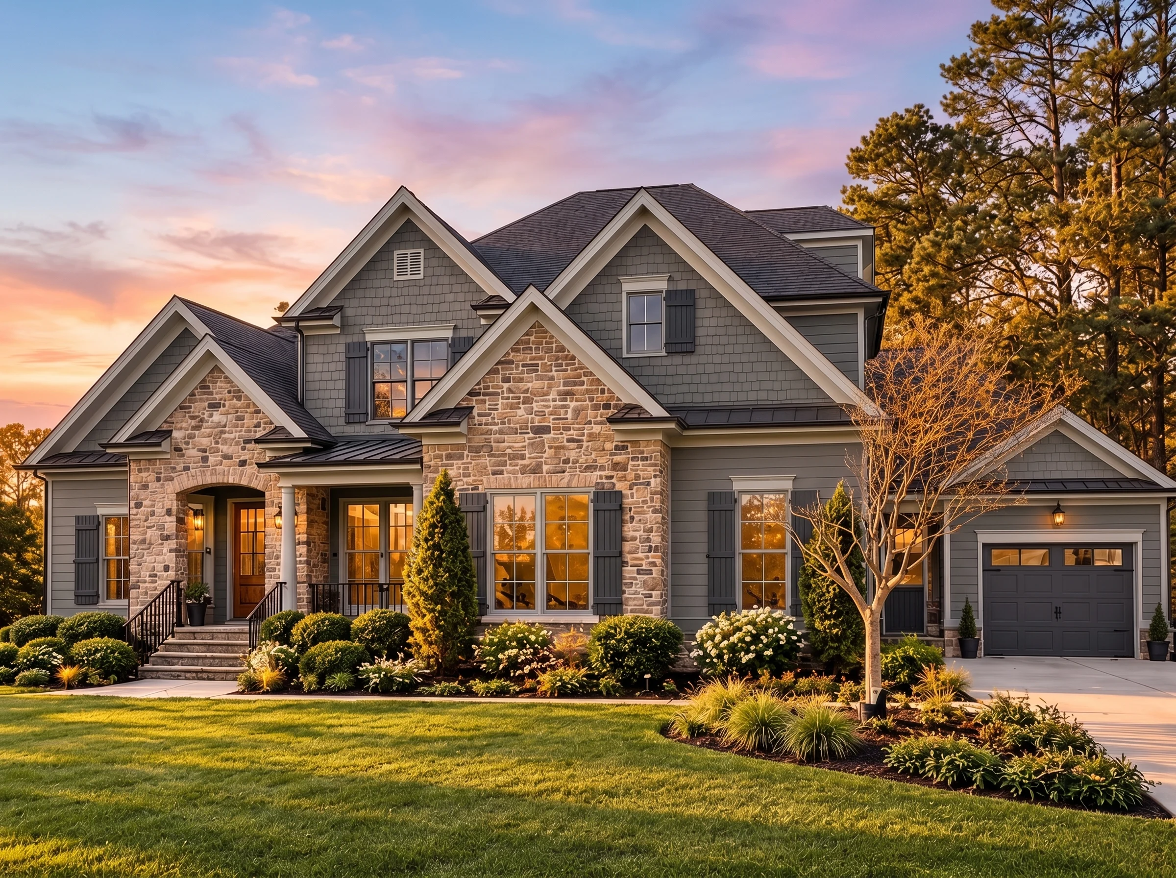 Plan  16-1204 – Nation House | New  American – 5-Bed, 5-Bath, 4,355 SF - Warm Charcoal, AI-generated exterior concept