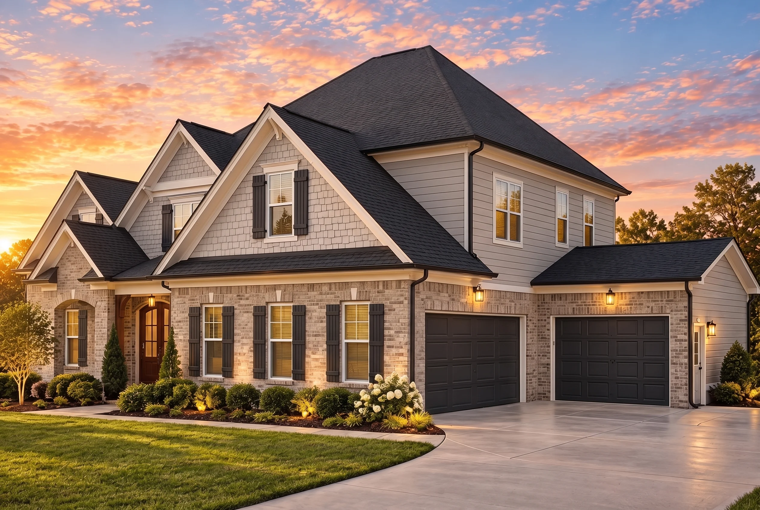 Plan  16-1226 – Carolina Plateau |  New American – 5-Bed, 4.5-Bath, 4,400 SF - Natural Brick, AI-generated exterior concept
