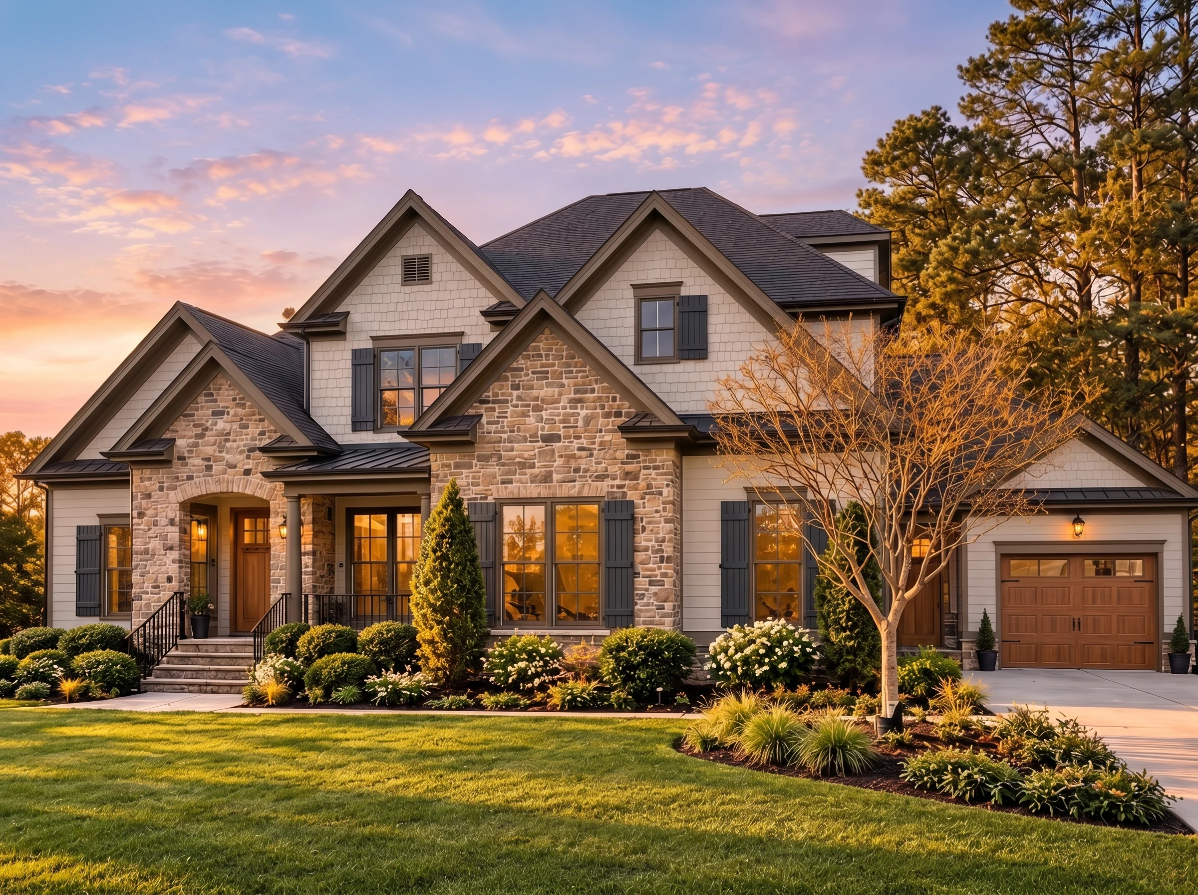 Plan  16-1204 – Nation House | New  American – 5-Bed, 5-Bath, 4,355 SF - Mushroom Taupe, AI-generated exterior concept