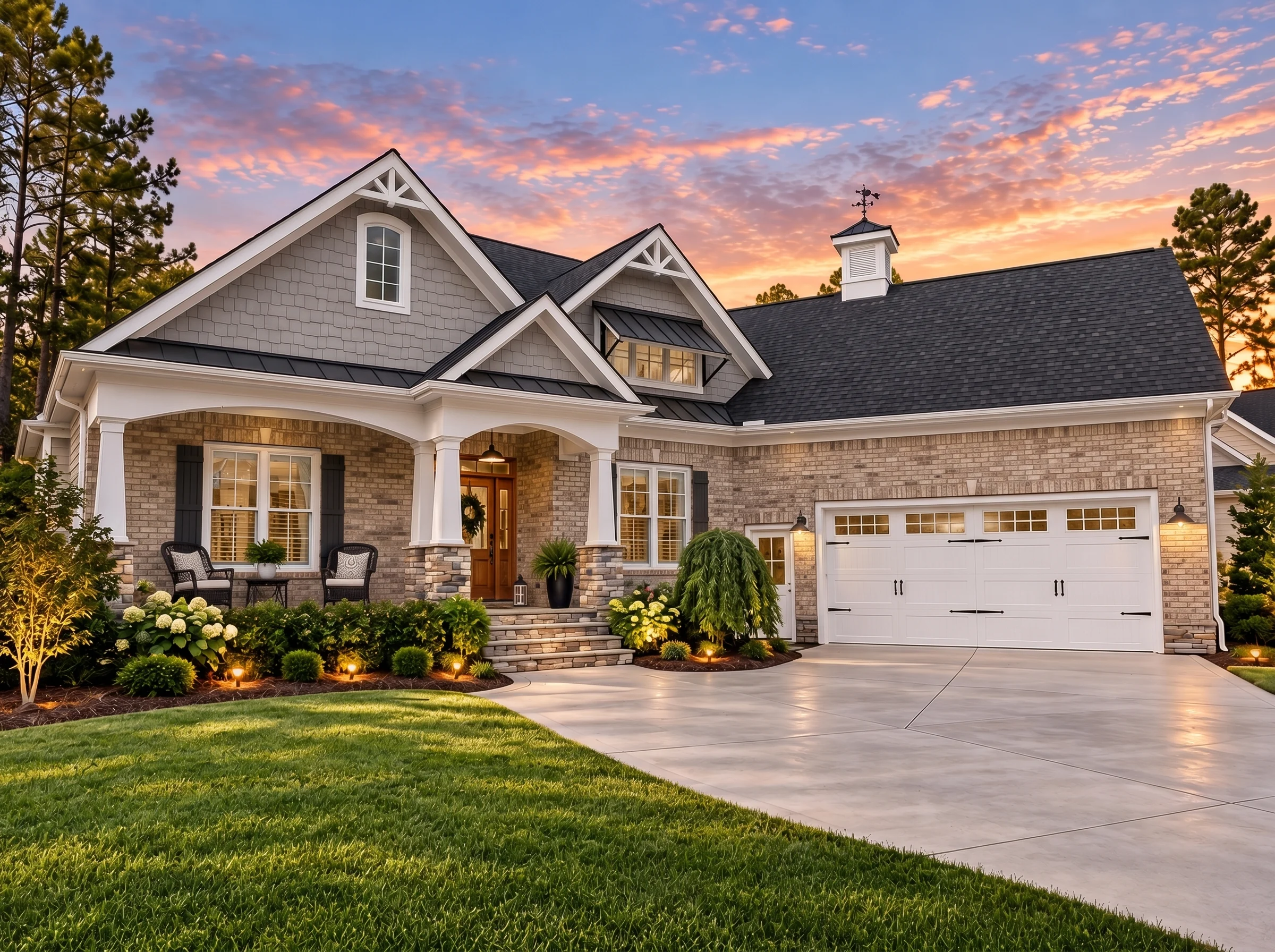 Plan  16-1211 – Collins Lodge | New  American – 3-Bed, 4-Bath, 3,783 SF - Natural Brick, AI-generated exterior concept
