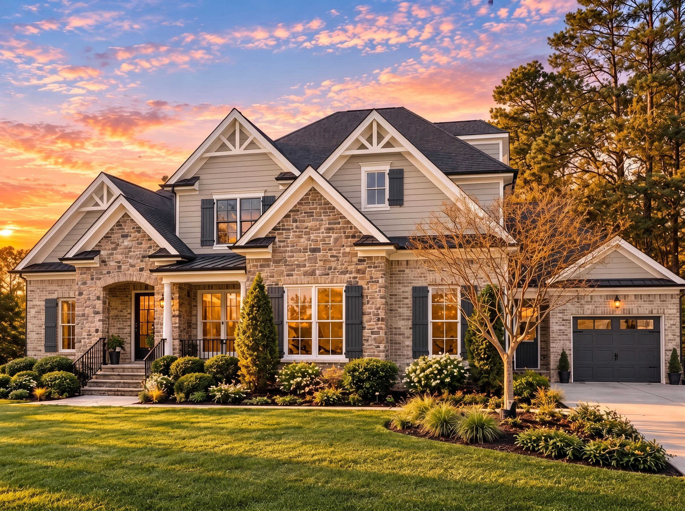 Plan  16-1204 – Nation House | New  American – 5-Bed, 5-Bath, 4,355 SF - Natural Brick, AI-generated exterior concept