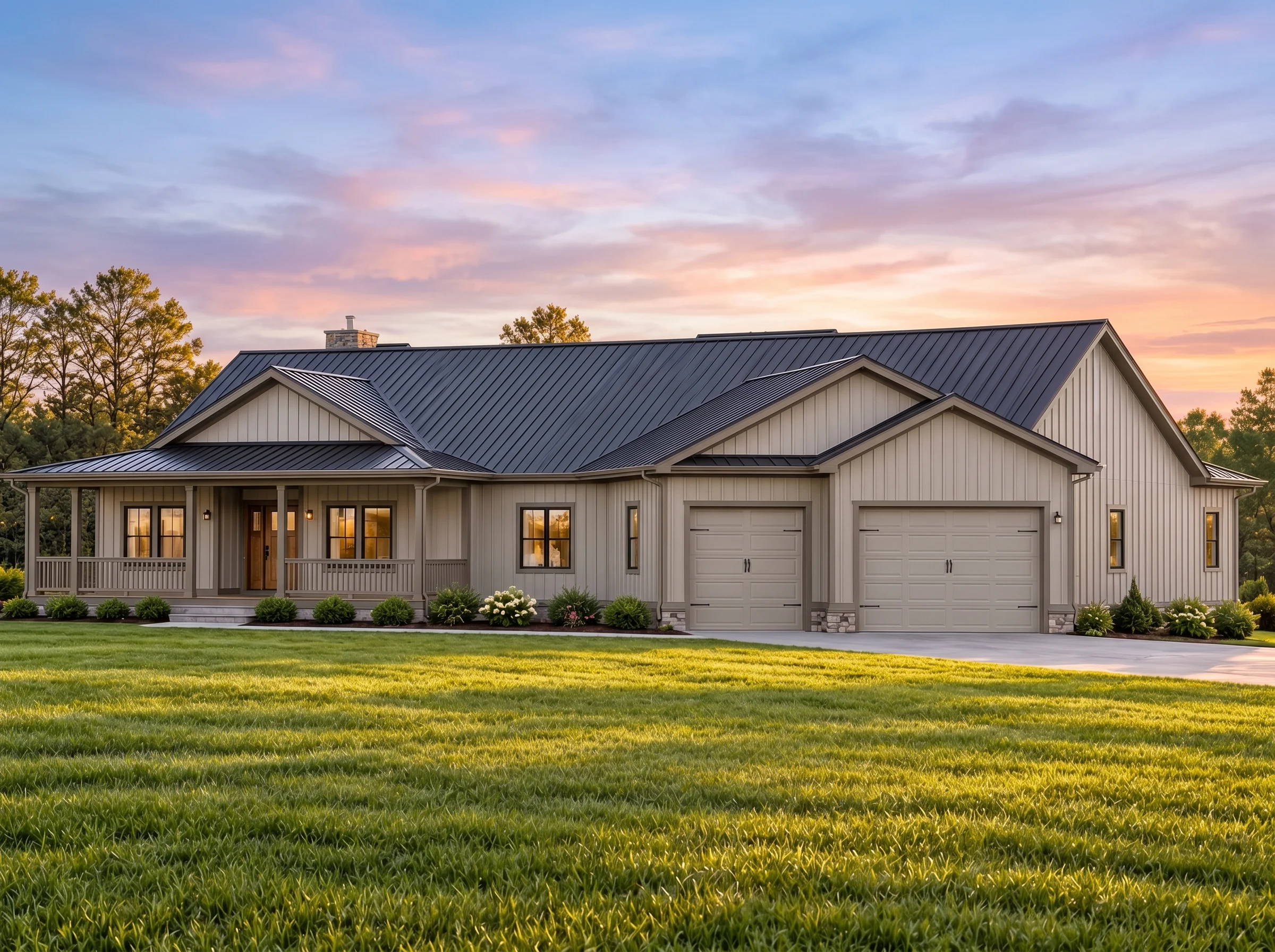 Plan  16-1394 – Skyline Contractors  | Ranch – 4-Bed, 3.5-Bath, 2,914 SF - Mushroom Taupe, AI-generated exterior concept