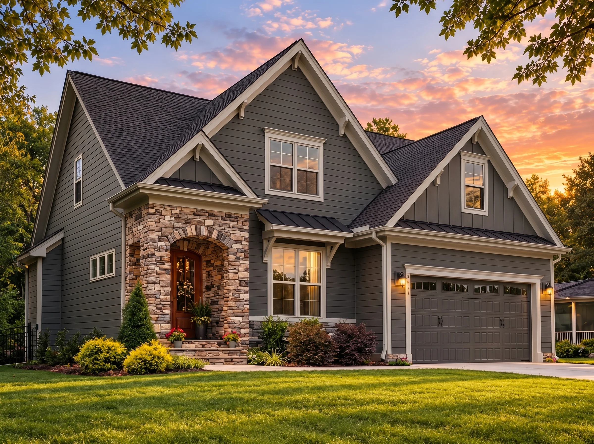 Plan  16-1379 – SweetHomeHut | New  American – 3-Bed, 3-Bath, 2,901 SF - Warm Charcoal, AI-generated exterior concept