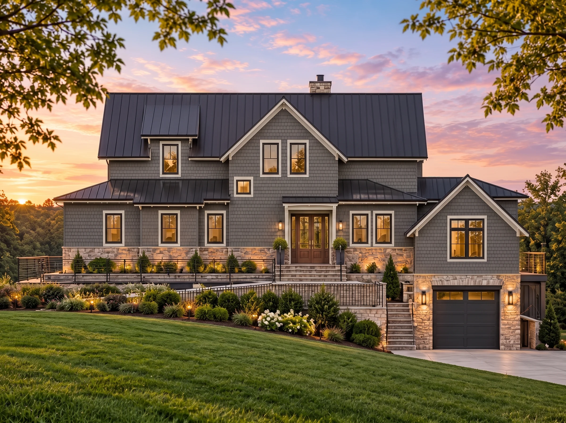 Plan  16-1375 – Aster Lane Villa |  New American – 4-Bed, 3.5-Bath, 2,727 SF - Warm Charcoal, AI-generated exterior concept