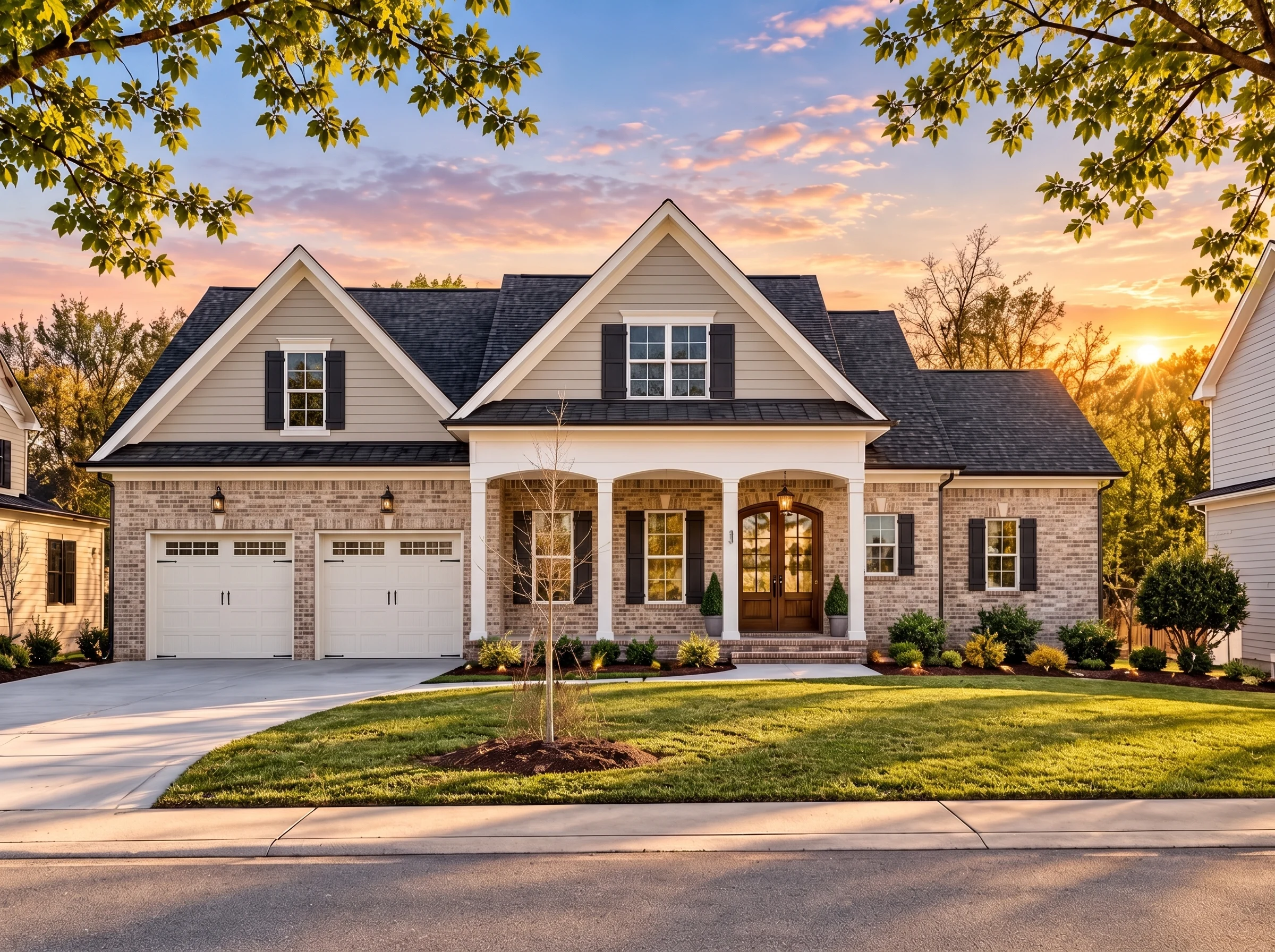 Plan  16-1377 – The Richardson Station  | New American – 3-Bed, 3.5-Bath, 3,601 SF - Natural Brick, AI-generated exterior concept