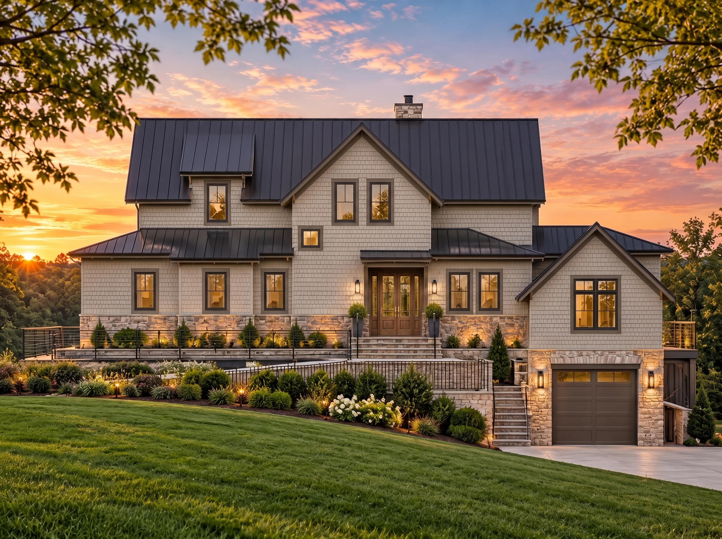 Plan  16-1375 – Aster Lane Villa |  New American – 4-Bed, 3.5-Bath, 2,727 SF - Mushroom Taupe, AI-generated exterior concept