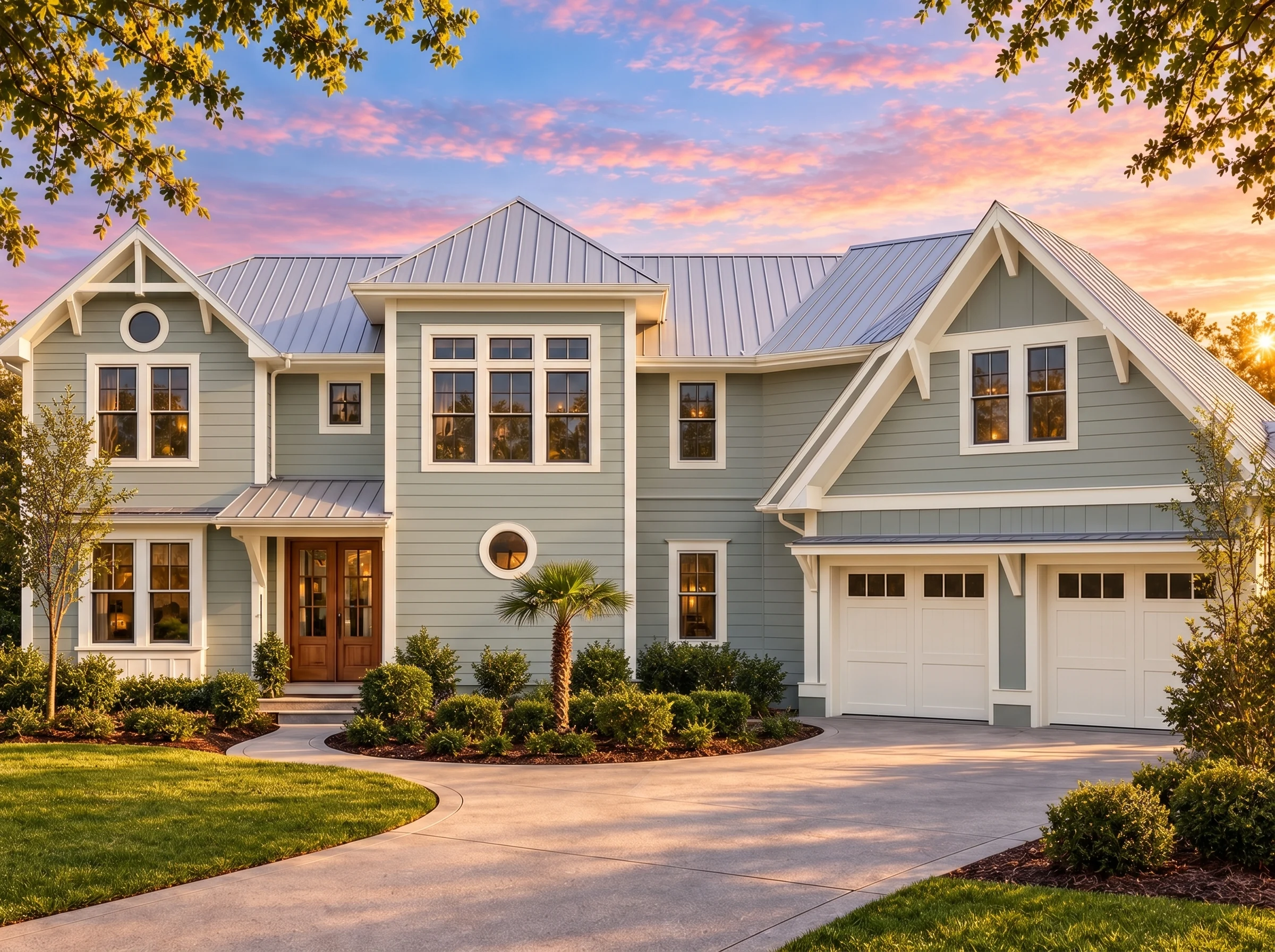 Plan  16-1350 – The Murphy Manor |  Coastal Farmhouse – 4-Bed, 4.5-Bath, 4,057 SF - Muted Sage, AI-generated exterior concept