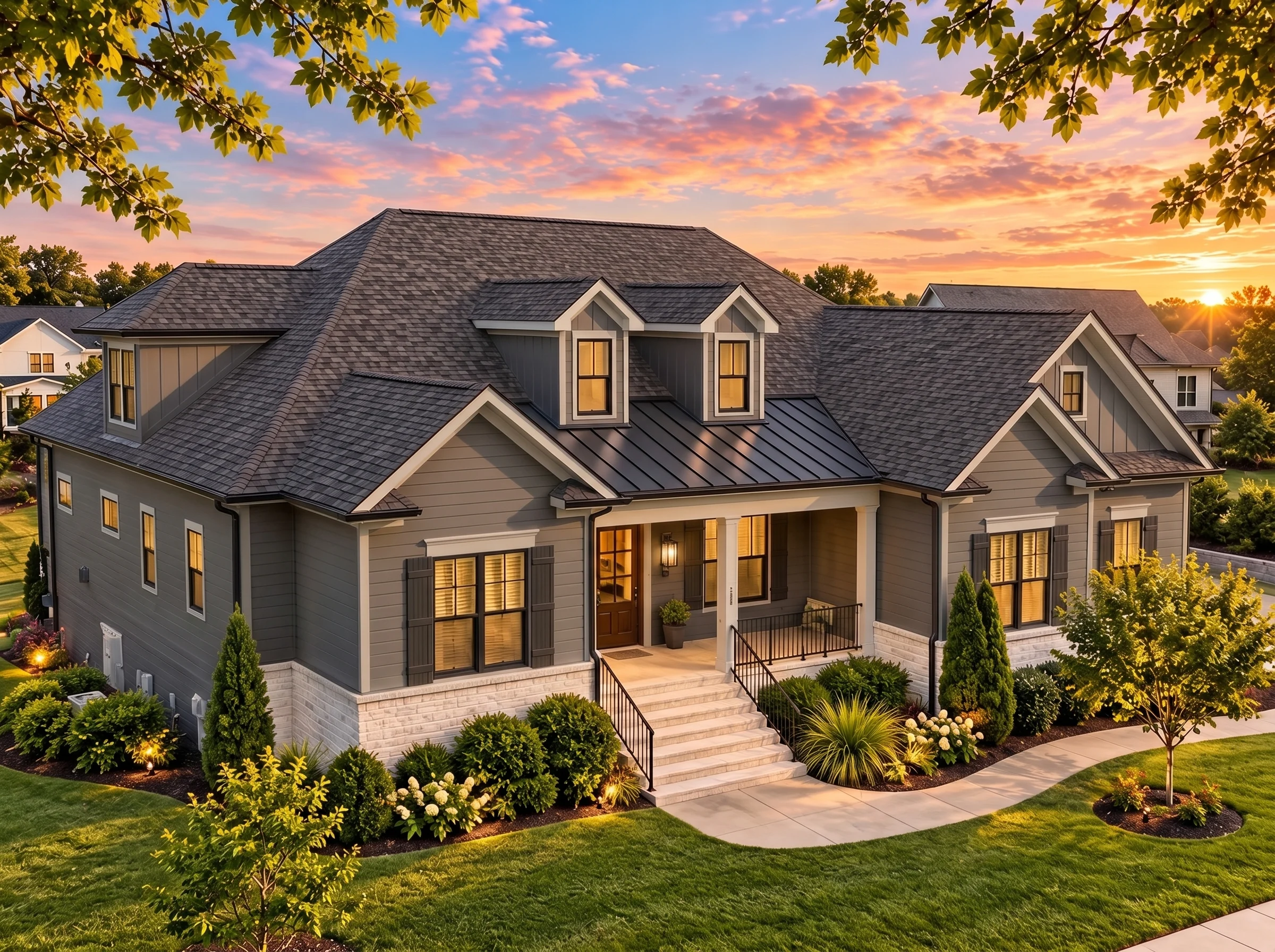 Plan  16-1518 – Louisiana Basin |  New American – 4-Bed, 3-Bath, 3,030 SF - Warm Charcoal, AI-generated exterior concept
