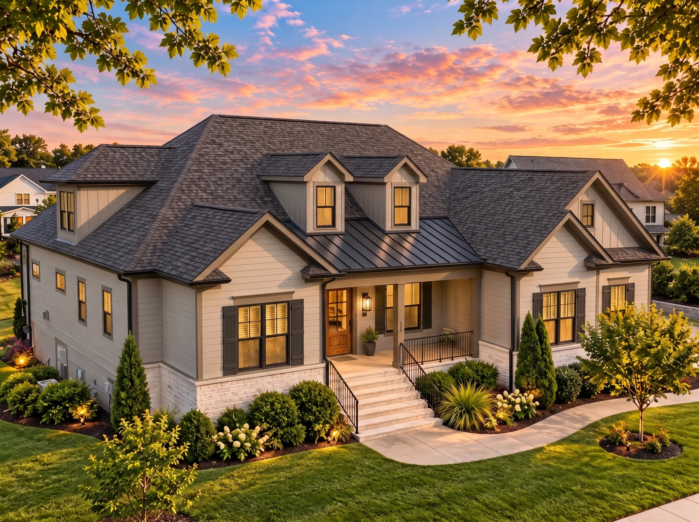 Plan  16-1518 – Louisiana Basin |  New American – 4-Bed, 3-Bath, 3,030 SF - Mushroom Taupe, AI-generated exterior concept