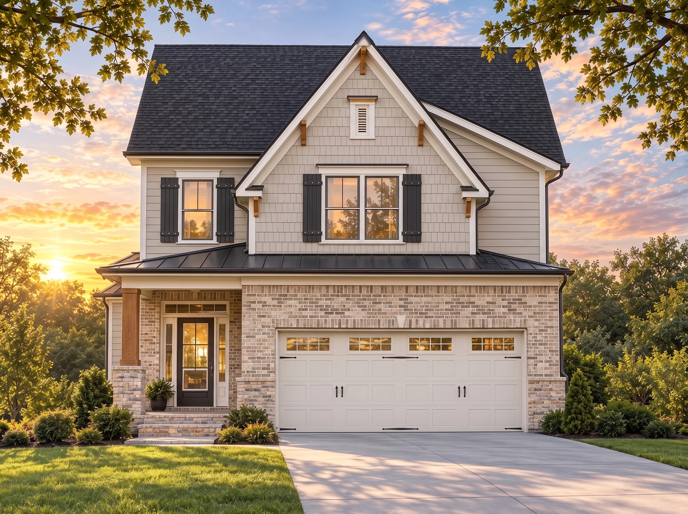 Plan  16-1523 – The Brooks Manor |  Modern Farmhouse – 4-Bed, 3-Bath, 2,372 SF - Natural Brick, AI-generated exterior concept