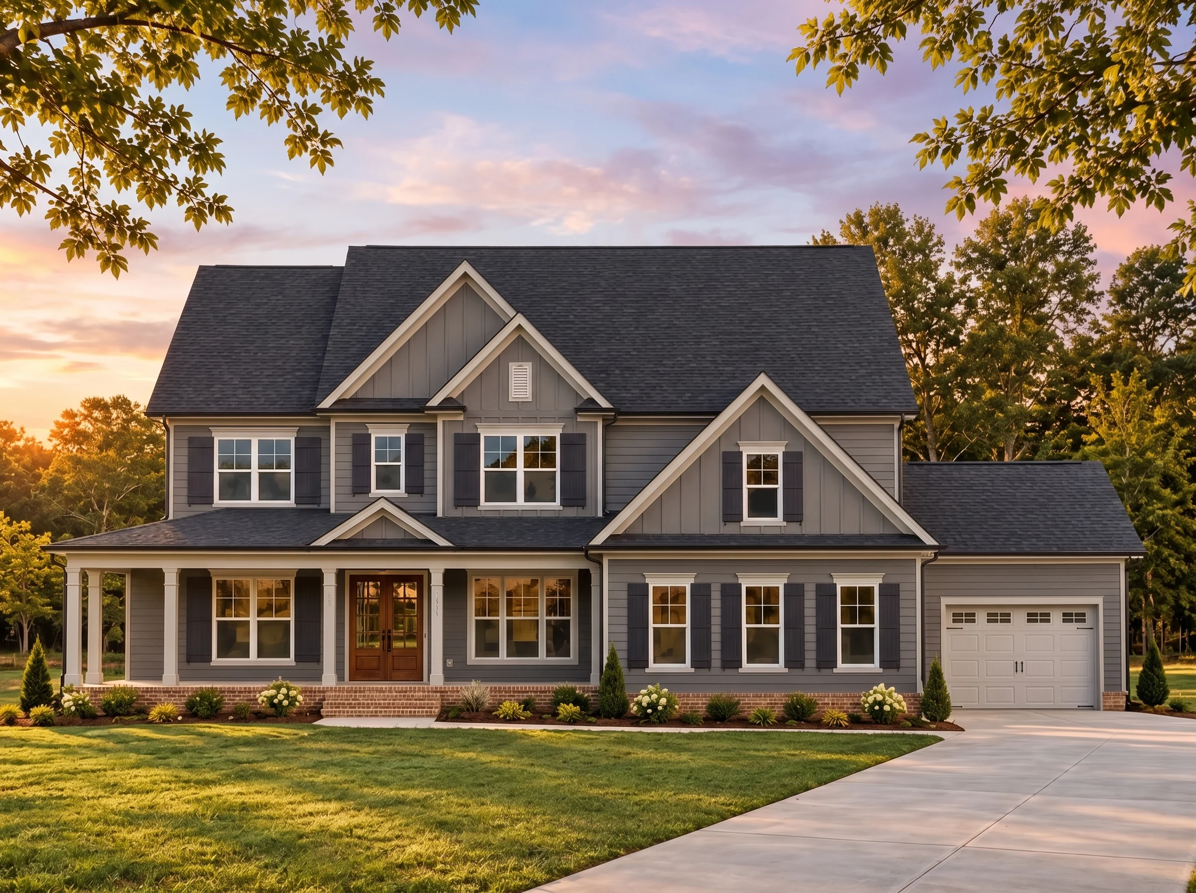 Plan  16-1481 – Ramirez Meadow |  Traditional Colonial – 5-Bed, 3.5-Bath, 3,861 SF - Warm Charcoal, AI-generated exterior concept