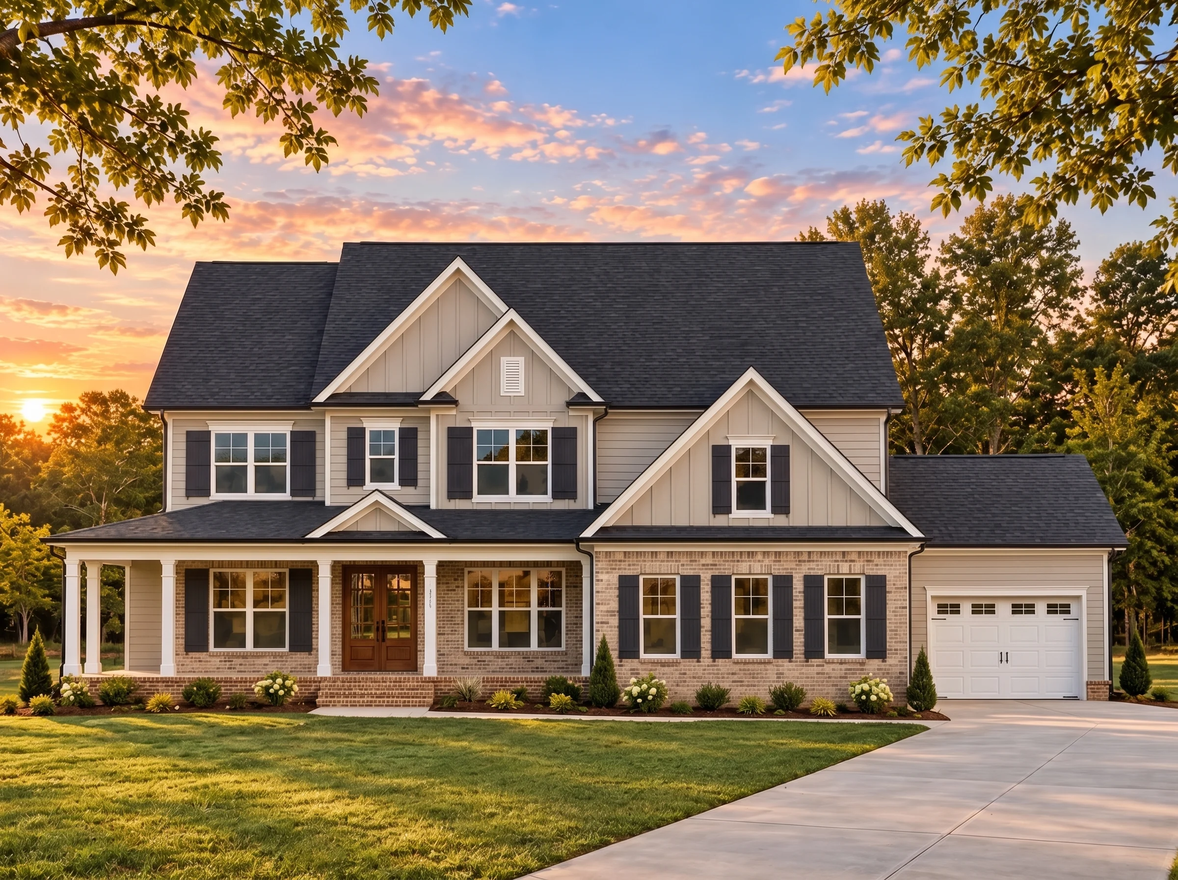 Plan  16-1481 – Ramirez Meadow |  Traditional Colonial – 5-Bed, 3.5-Bath, 3,861 SF - Natural Brick, AI-generated exterior concept