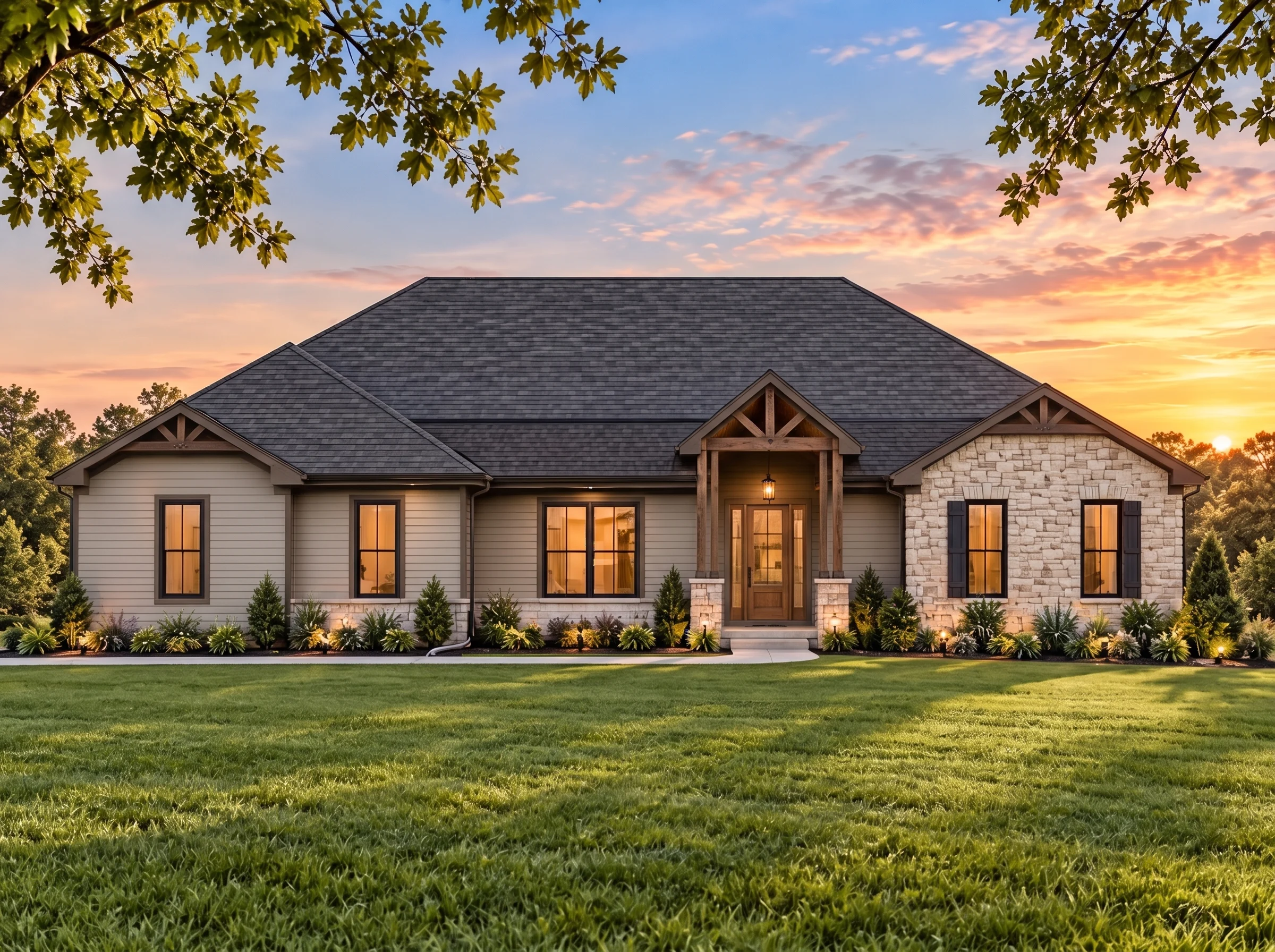 Plan  16-1480 – Aster Heights Villa  | New American – 3-Bed, 3.5-Bath, 1,148 SF - Mushroom Taupe, AI-generated exterior concept