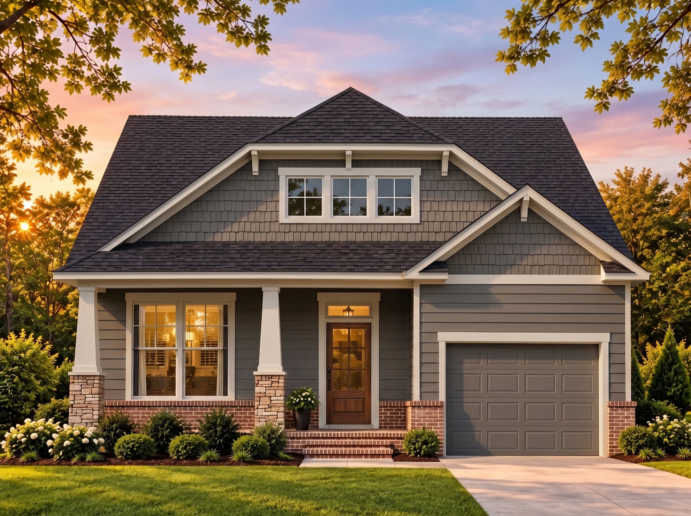 Plan  16-1474 – Alabama Bay |  Craftsman – 3-Bed, 2-Bath, 1,676 SF - Warm Charcoal, AI-generated exterior concept