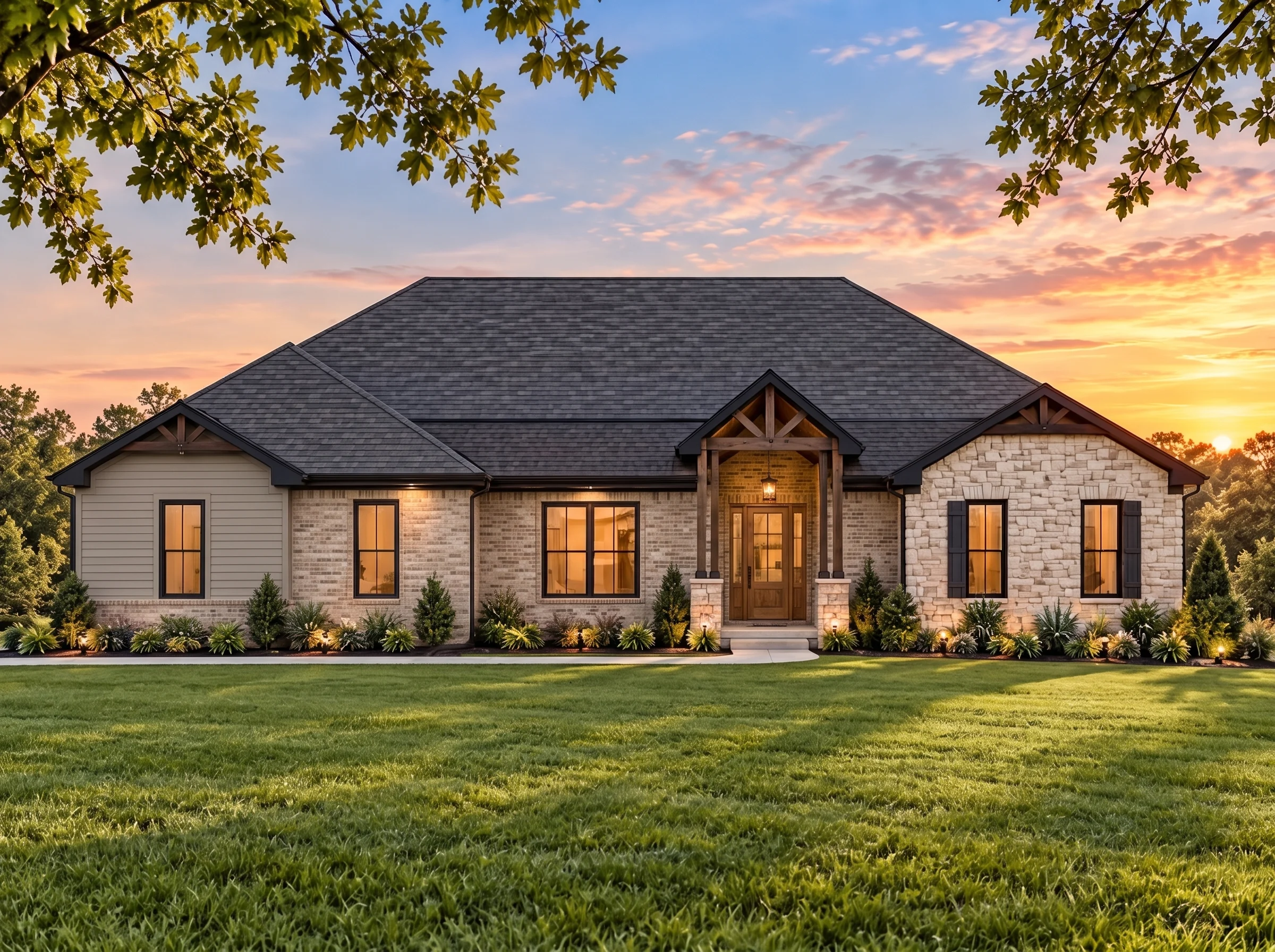 Plan  16-1480 – Aster Heights Villa  | New American – 3-Bed, 3.5-Bath, 1,148 SF - Natural Brick, AI-generated exterior concept