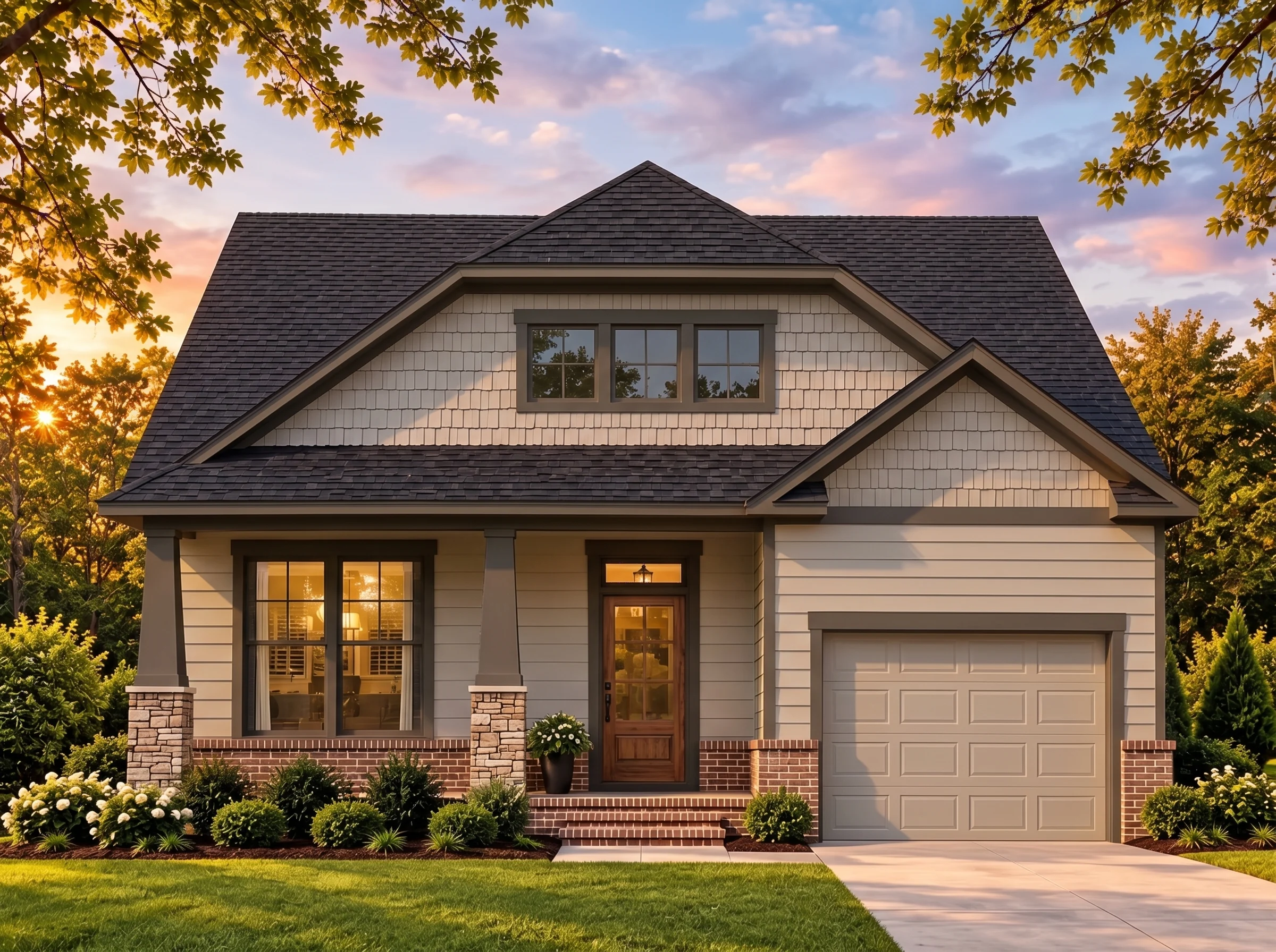Plan  16-1474 – Alabama Bay |  Craftsman – 3-Bed, 2-Bath, 1,676 SF - Mushroom Taupe, AI-generated exterior concept