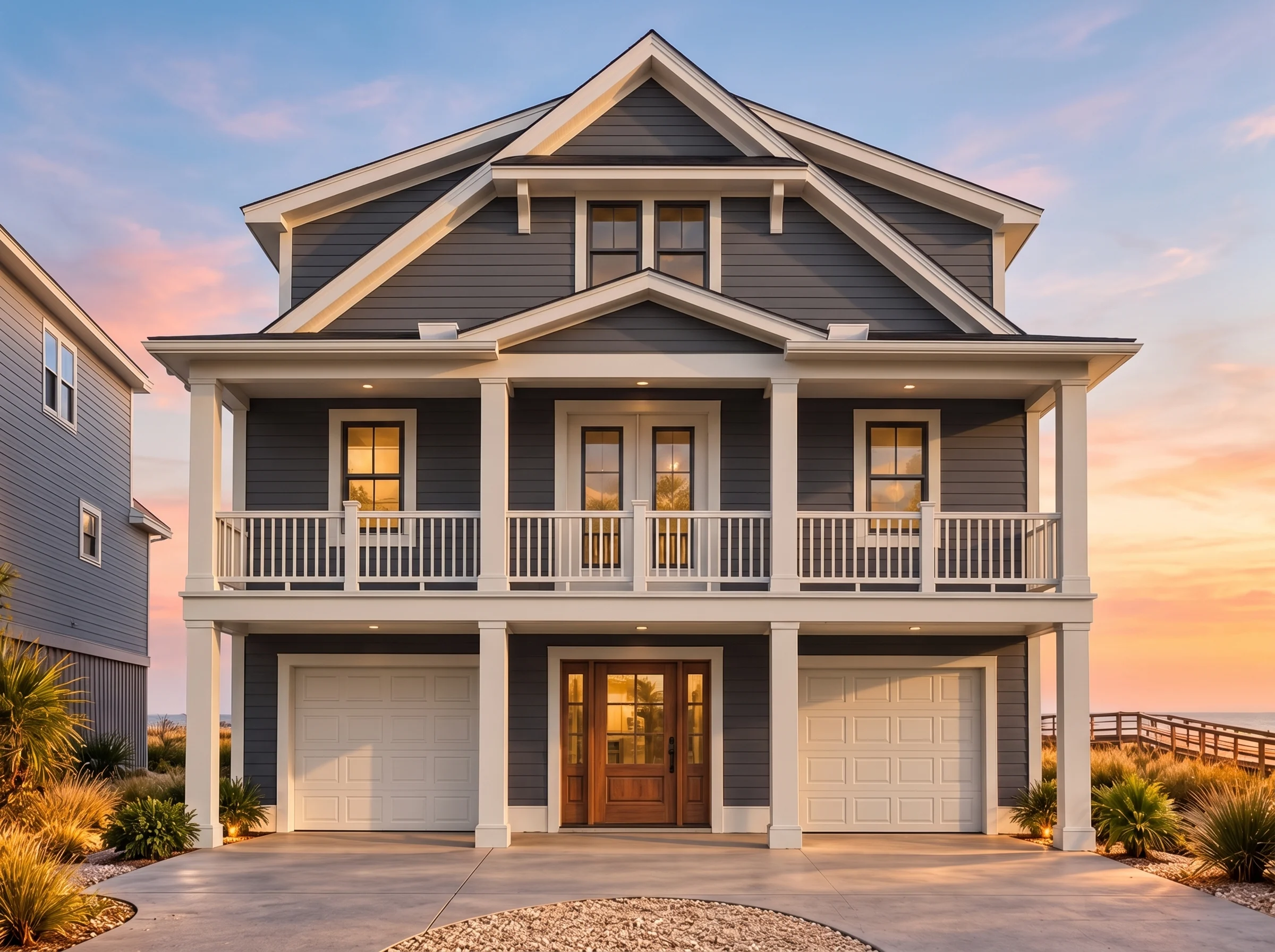 Plan  16-1438 – Aster Knoll Farmhouse  | Coastal – 5-Bed, 5.5-Bath, 3,442 SF - Warm Charcoal, AI-generated exterior concept