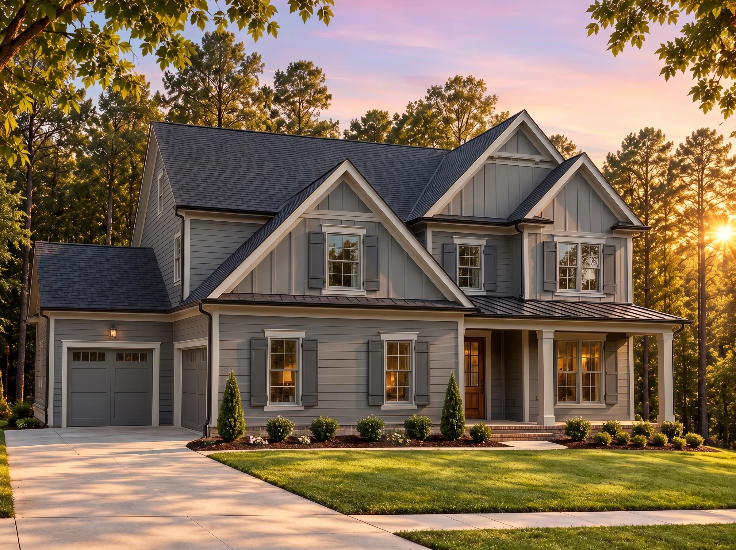Plan  16-1430B – Sector House | New  American – 5-Bed, 5-Bath, 3,995 SF - Warm Charcoal, AI-generated exterior concept