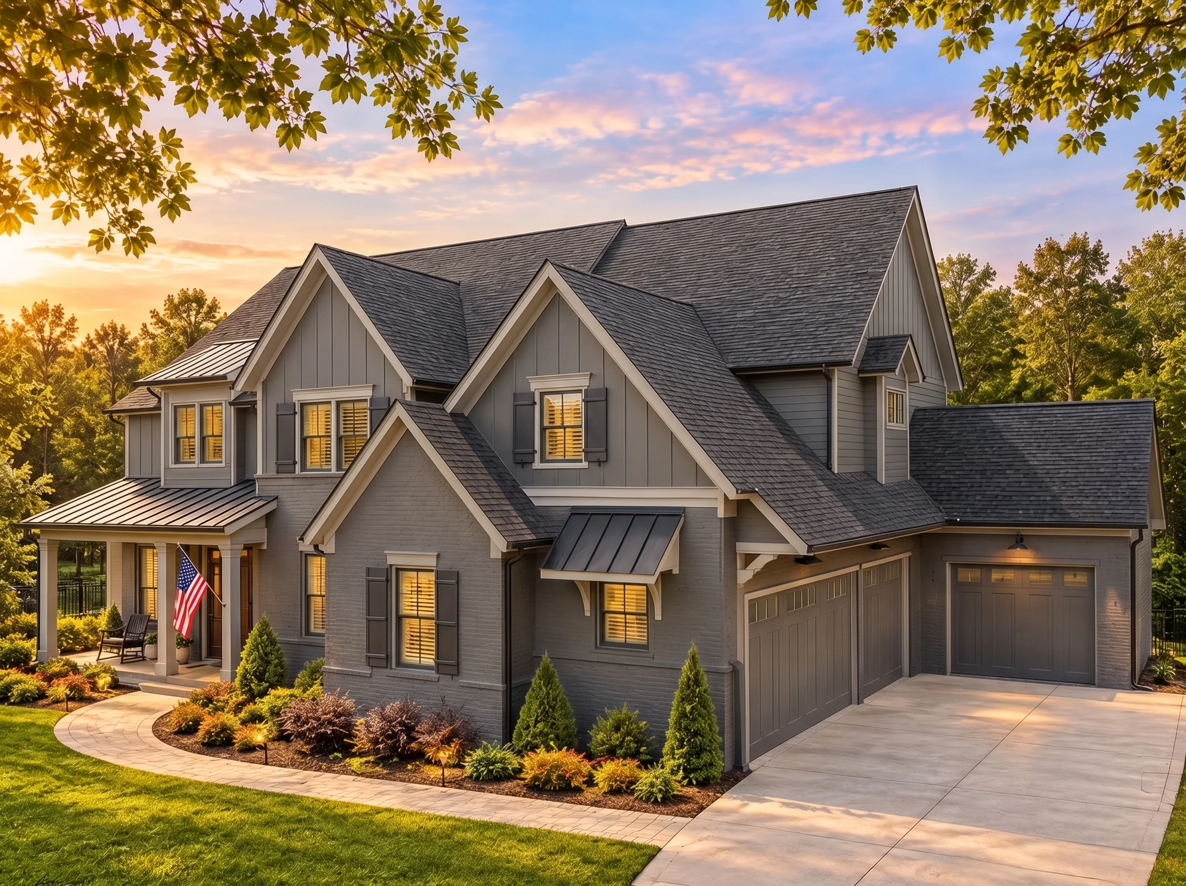 Plan  16-1429 – Oklahoma River | New  American – 5-Bed, 5-Bath, 6,474 SF - Warm Charcoal, AI-generated exterior concept